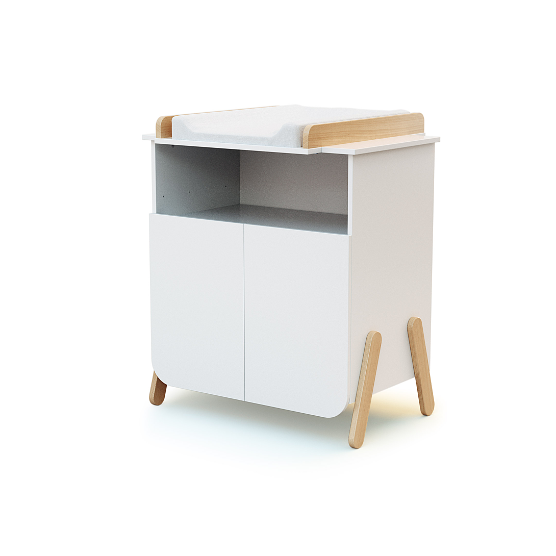 Webaby Meuble à langer 2 portes, 1 niche en bois PIRATE Blanc et Hêtre