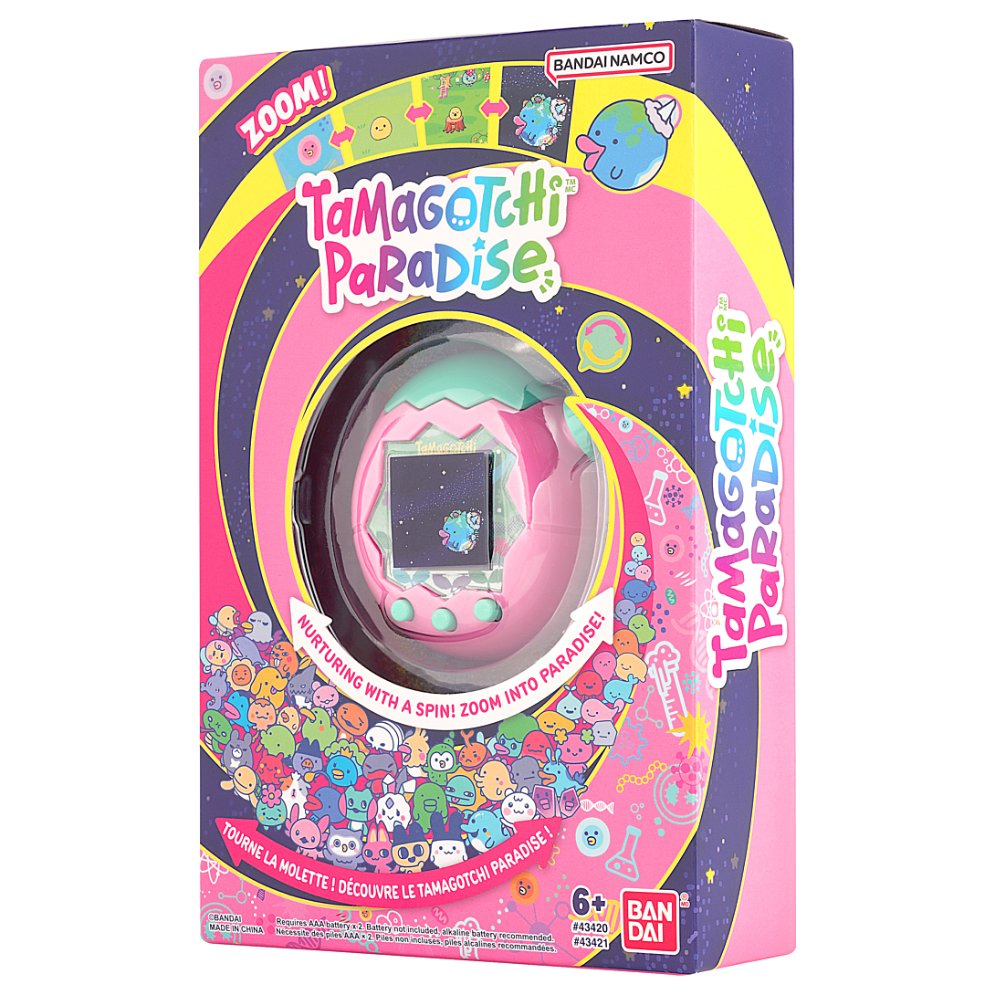 Bandai - Tamagotchi Paradise Terre - Animal Virtuel à élever - Tamagotchi avec molette de zoom - Jouet Interactif en français - Modèle Terre Rose et
