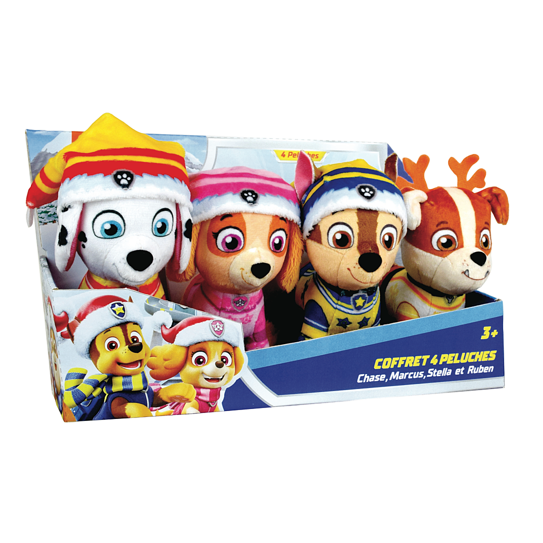 Coffret 4 peluches JEMINI PATPATROUILLE Chase Marcus Ruben et Stella +/ 12 cm