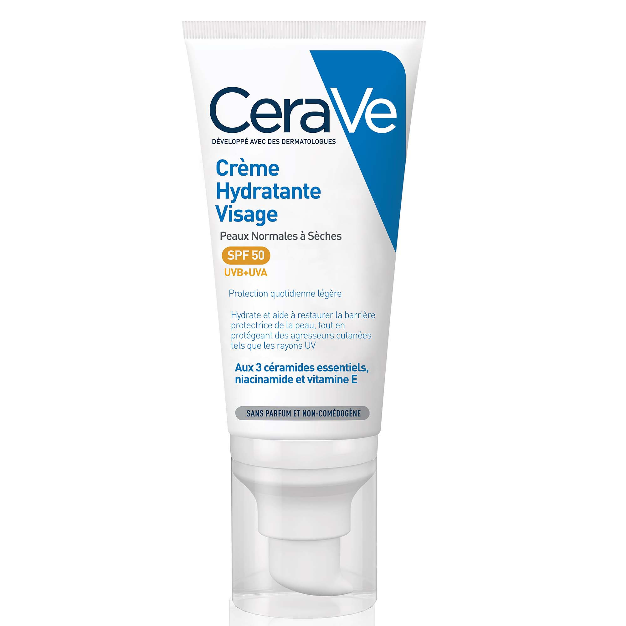 Crème Visage Hydratant Visage Spf50 Peaux Normales À Sèches Cerave Le Tube De 52ml