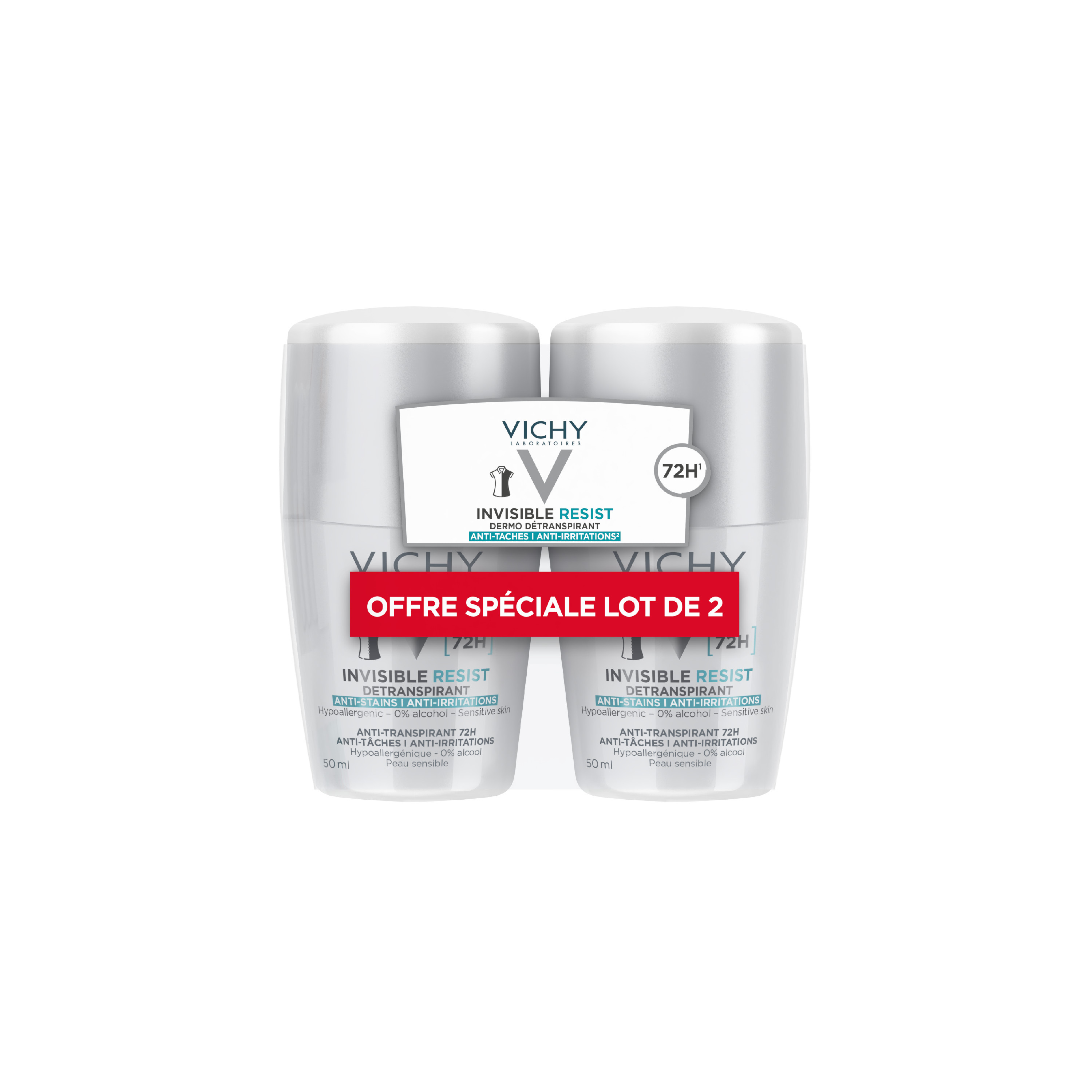 Déodorant Homme Dermo tolerance Invisible Vichy Le Lot De 2 Flacons De 50ml
