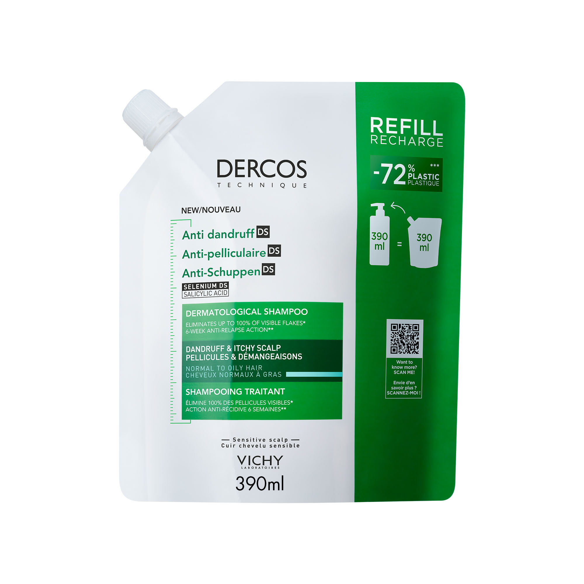 Vichy Dercos Anti Pelliculaire Shampooing Traitant Eco Recharge 390ml