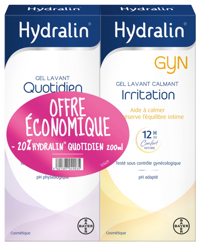 Hydralin Quotidien et Gyn Soins intimes Lot de 2x200 ml