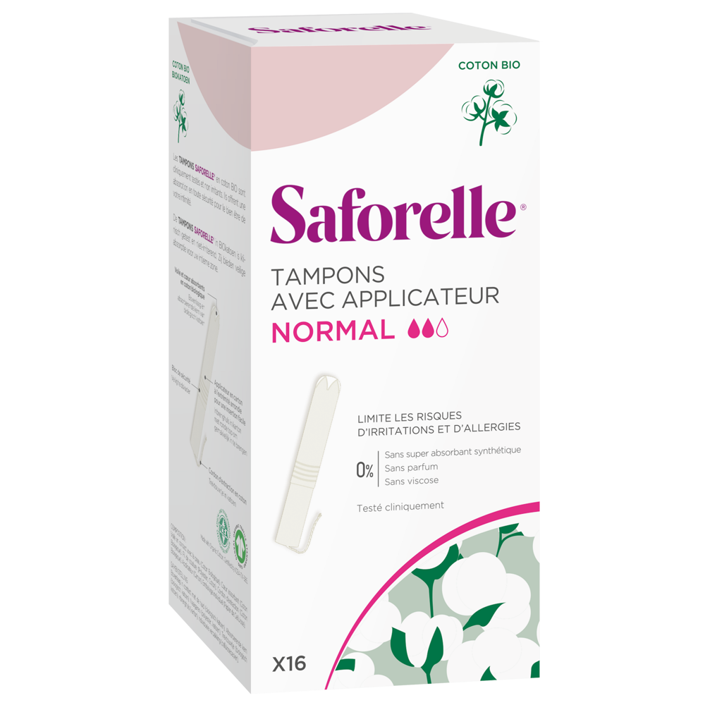 Saforelle coton protect tampons normal avec applicateurs boîte de 16
