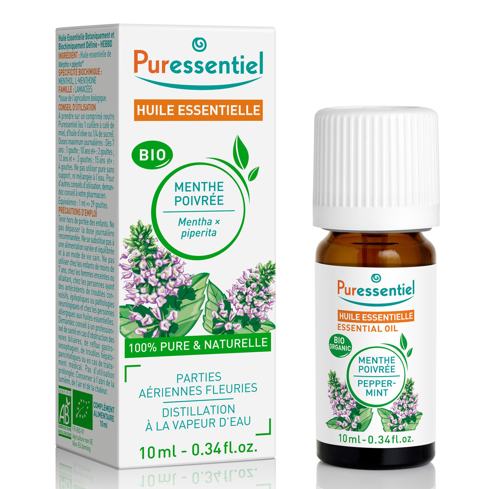 Huiles Essentielles Bio Poivrée Puressentiel Le Flacon De 10 Ml - vue 2