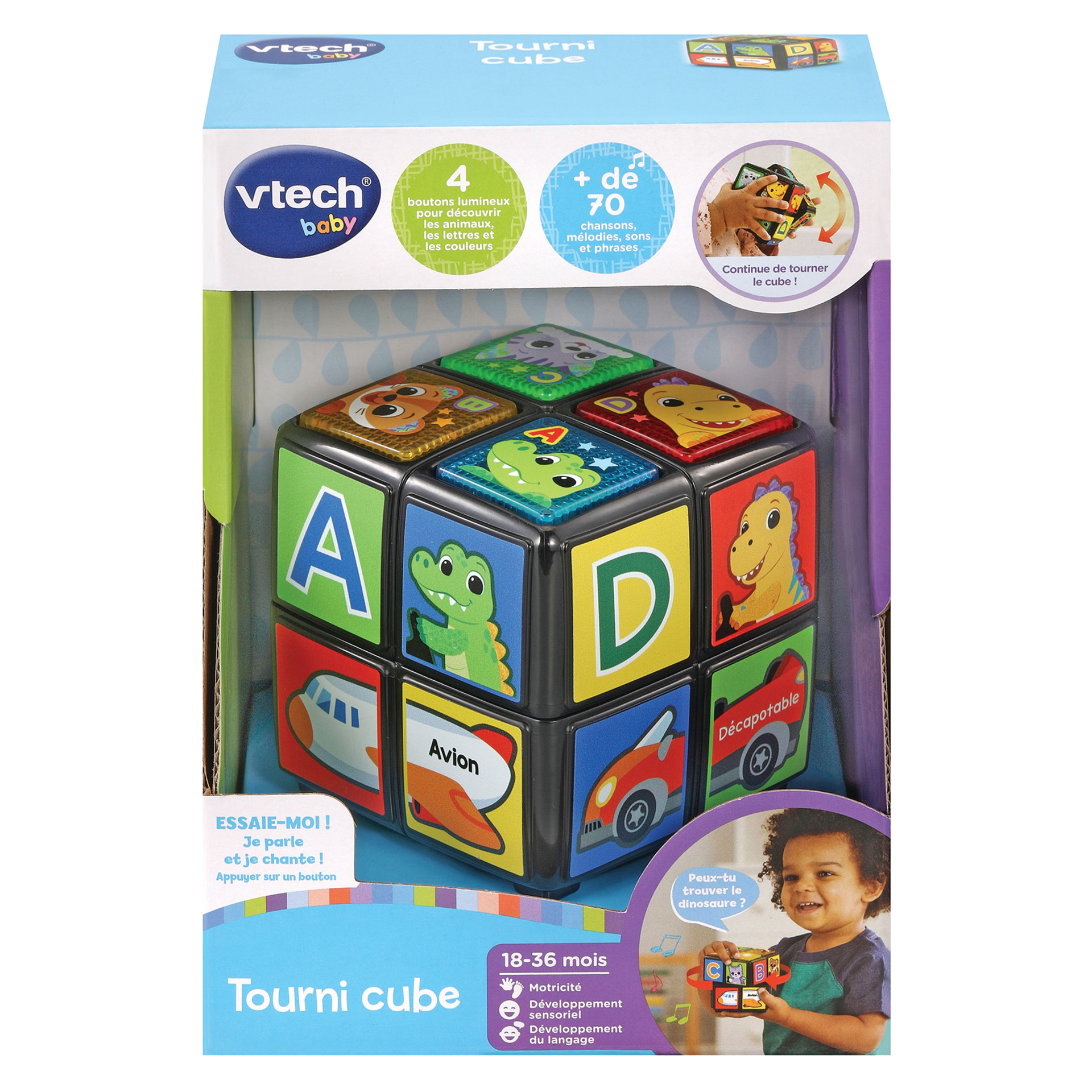 VTech – Tourni Cube Cube Bébé A Tourner Jouet Éveil Bébé – 18/ – Version FR