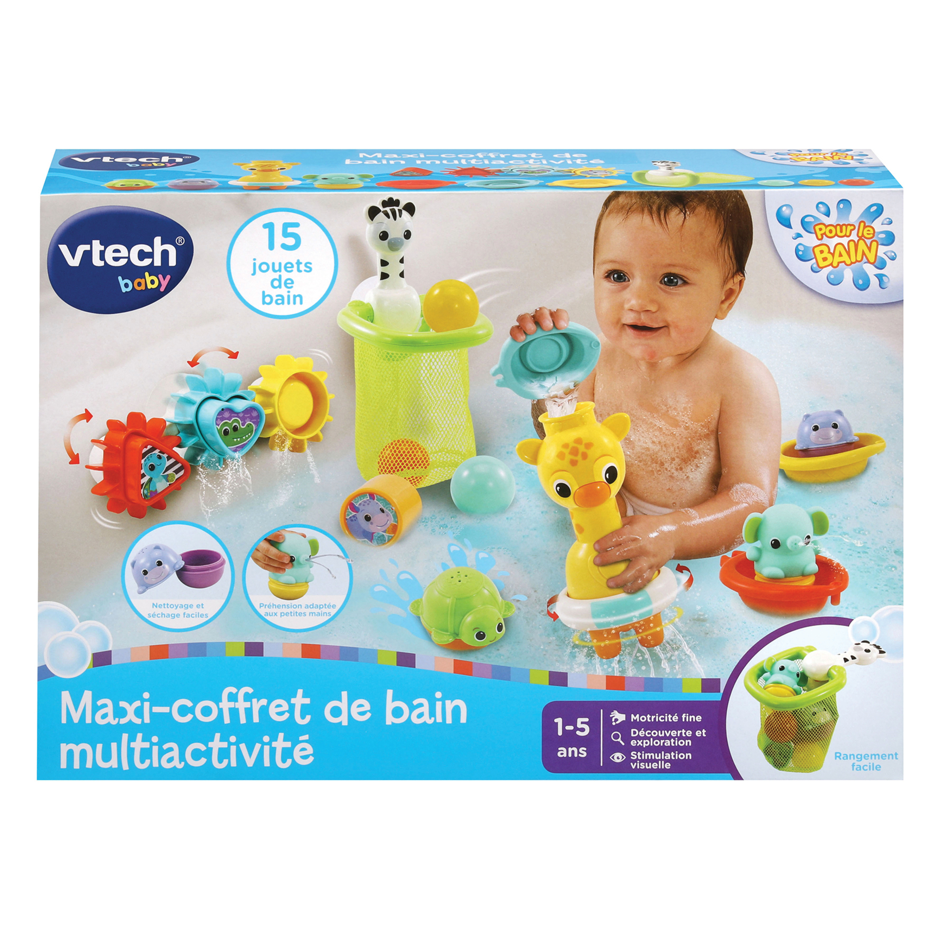 VTech Maxi Coffret de Bain Activité 15 Jouets de Bain Bébé Animaux Bateaux 3 Formes 3 Balles Filet de Rangement Cadeau Enfant Garçon et Fille Dès Contenu en Français - vue 10