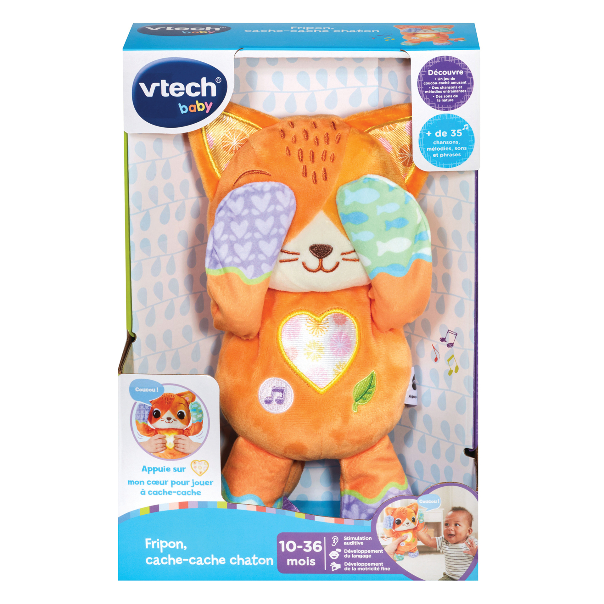 VTech Fripon Cache Cache Chaton Peluche Bébé Coucou Caché Chat Interactif Jouet d'Éveil Musical et Sensoriel Cadeau Bébé Dès Contenu en Français - vue 10