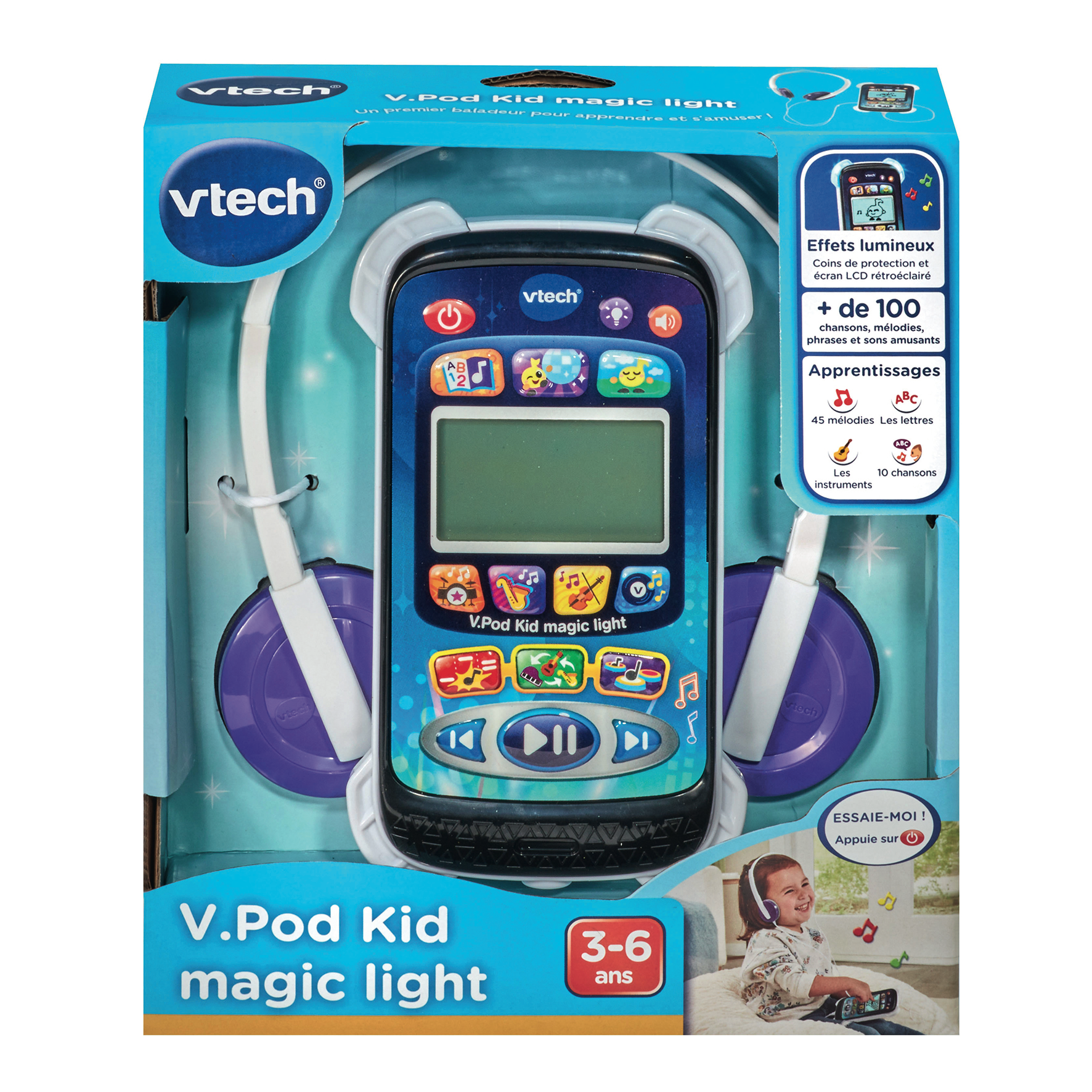 Baladeur musical interactif V.Pod Kid Magic Light pour enfants de 3 à 6 ans avec casque inclus