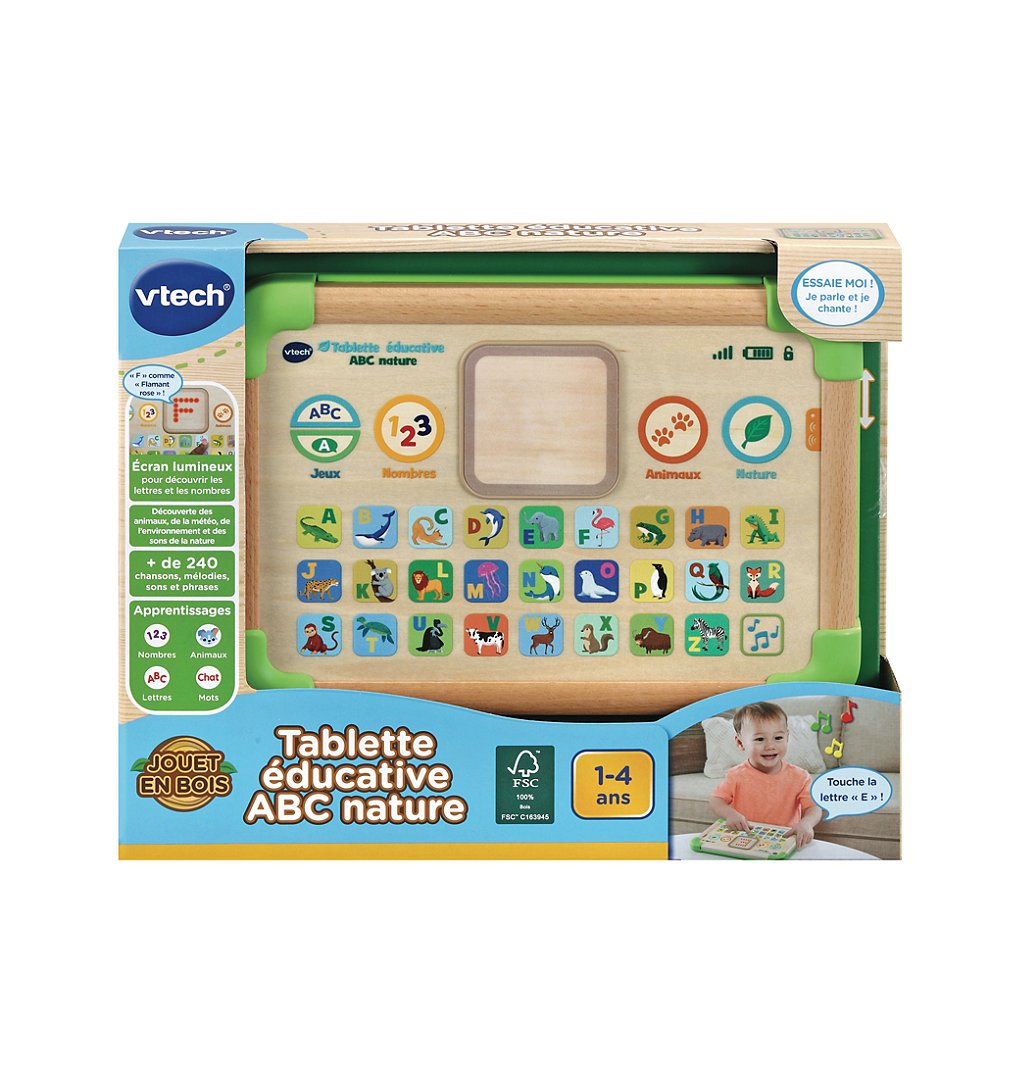 VTech Tablette Éducative ABC Nature Tablette Enfants Interactive et Sensorielle Partiellement en Bois Jouet d'Éveil Alphabet Animaux Cadeau Bébé Fille et Garçon Dès Contenu en Français - vue 8
