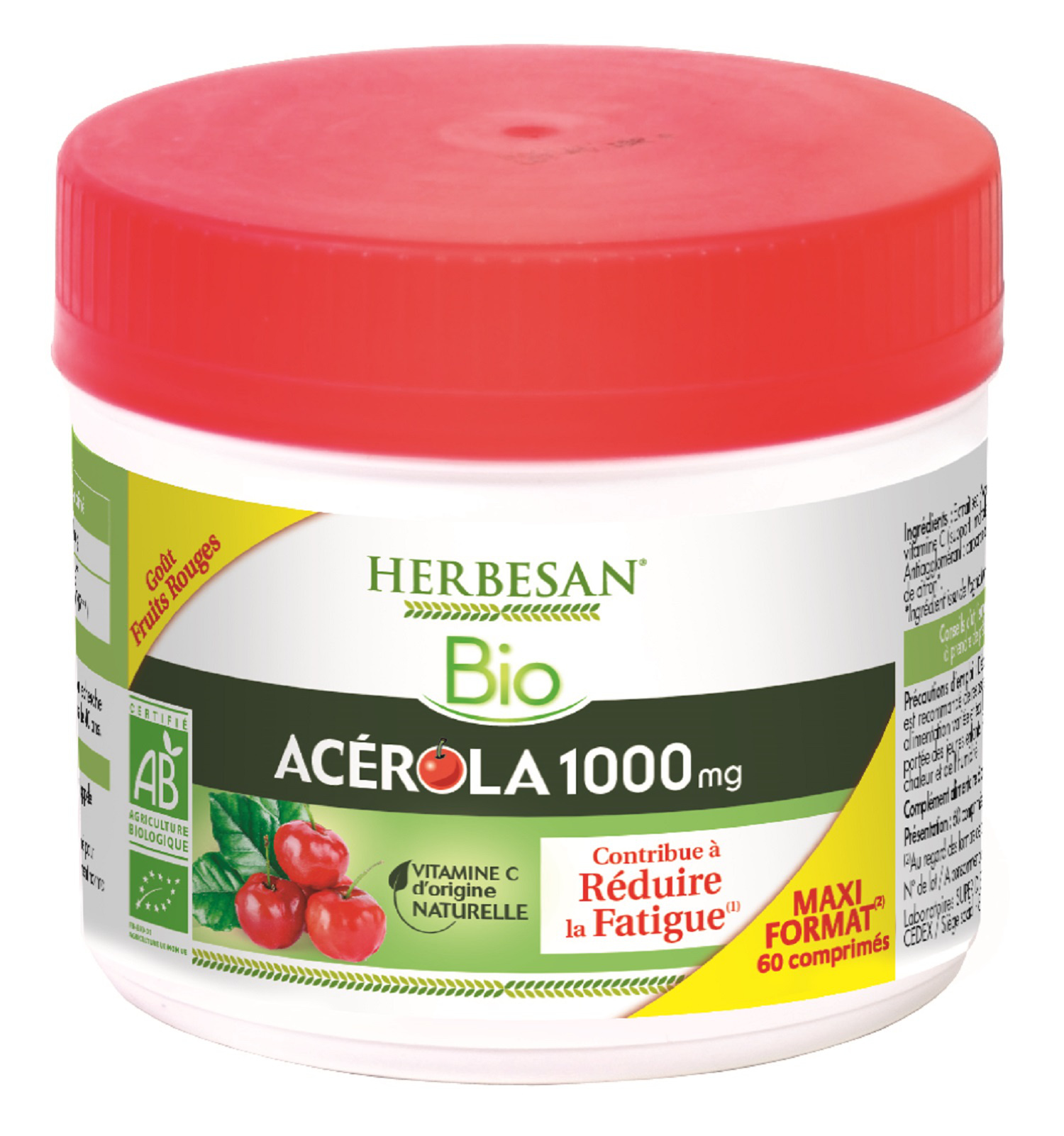 Herbesan Acérola 1000mg - Pot Maxi Format 60 Comprimés Bio