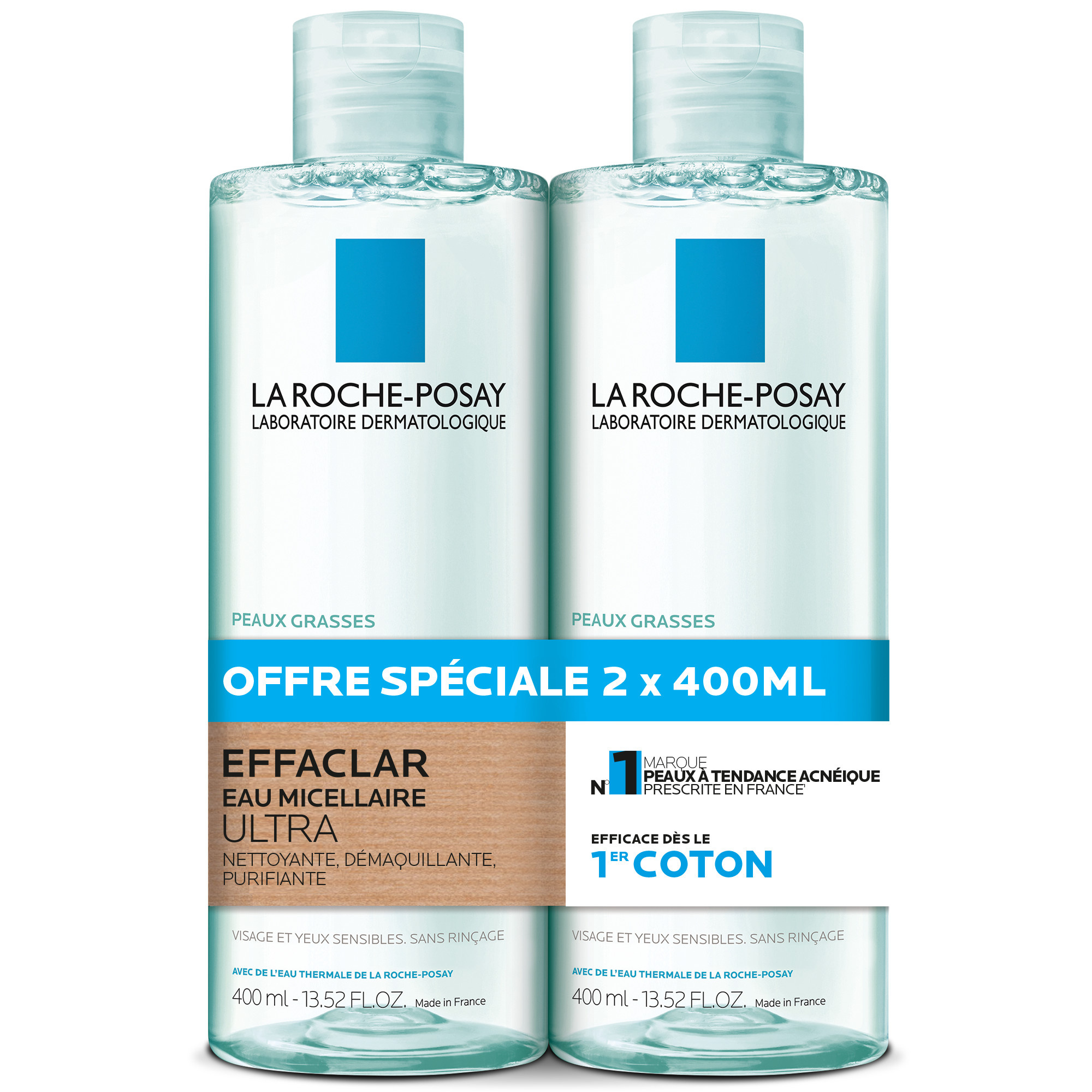 LA ROCHE POSAY lot 2 effaclar eau micel 400ml c125
