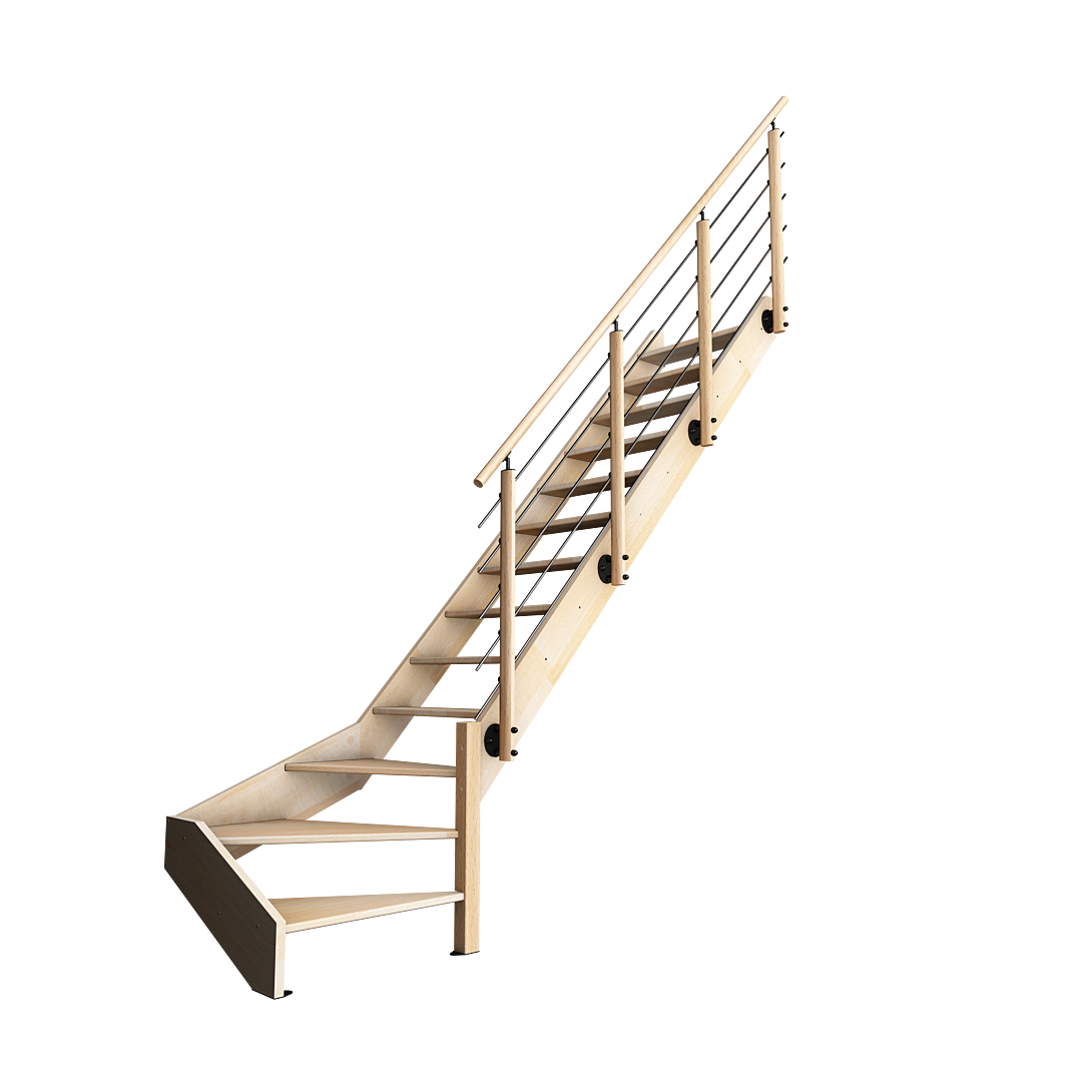 Kit escalier NOSTRA 14 tournant droit avec 13 marches et garde corps