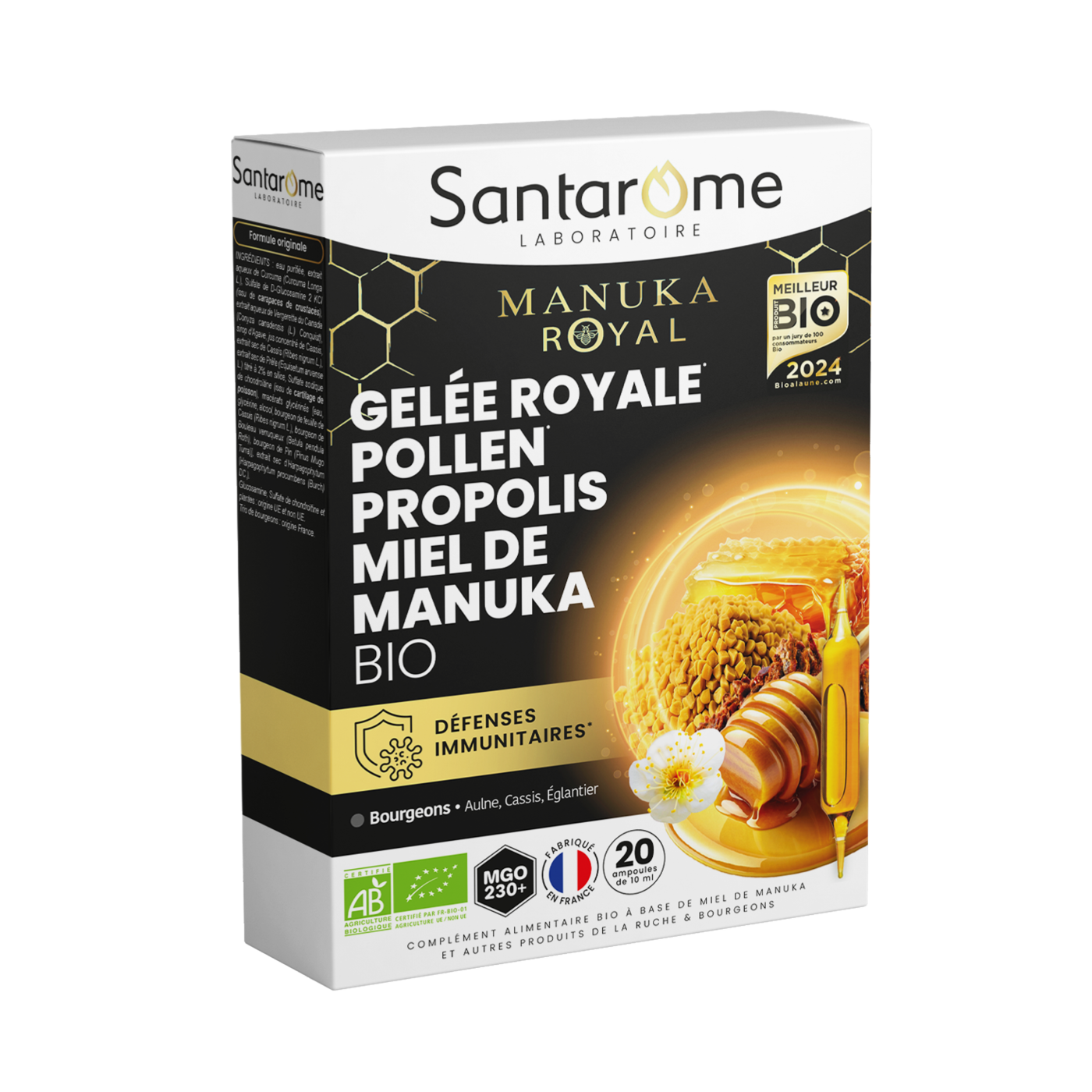 Gelée Royale Pollen Propolis Miel Manuka Bio Santarome La Boite De 20 Ampoules - vue 2