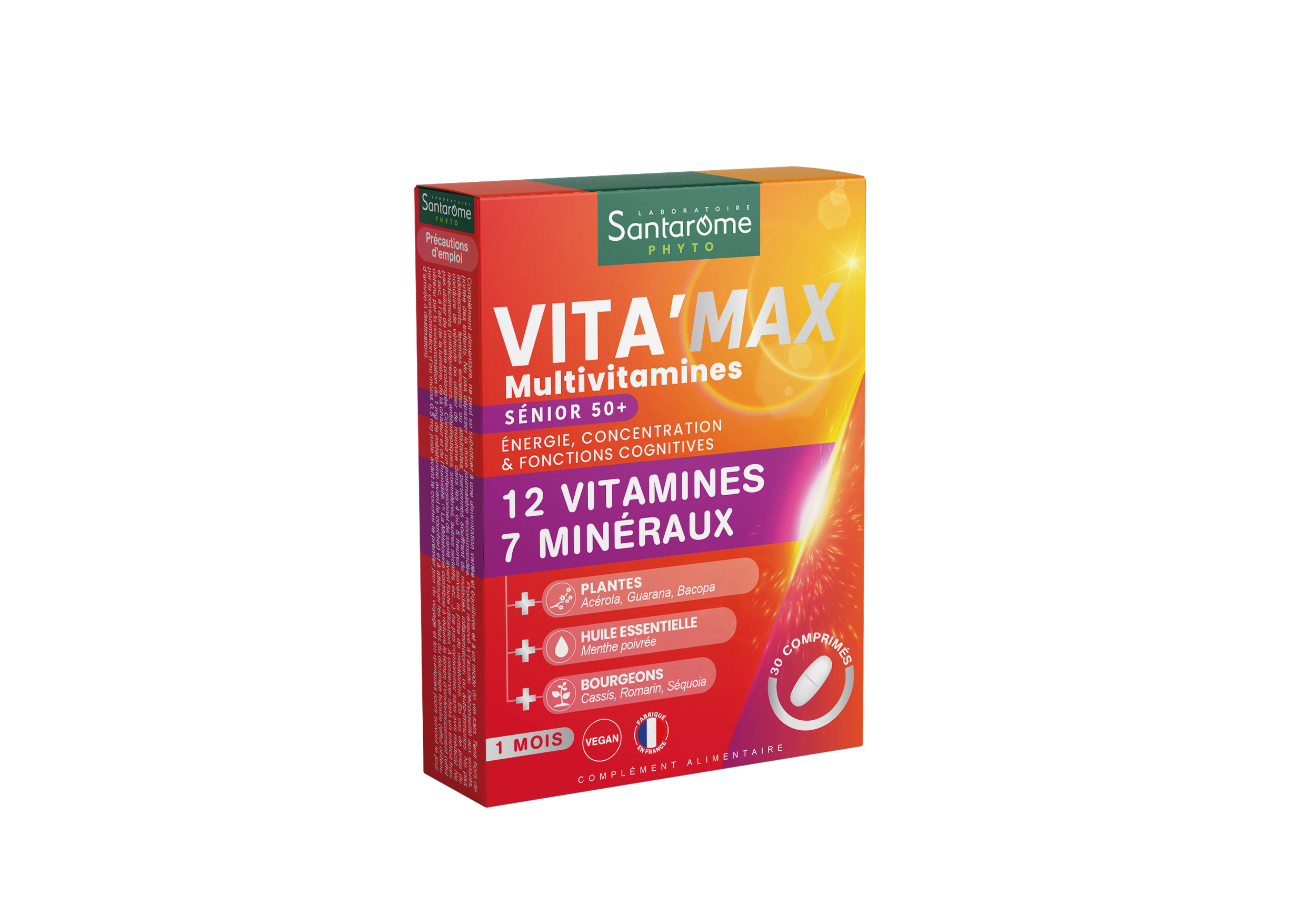 Complément Alimentaire Vitalité Multivitamines Vita'max Sénior 50+ Santarome Bio La Boîte De 30 Comprimés - vue 2