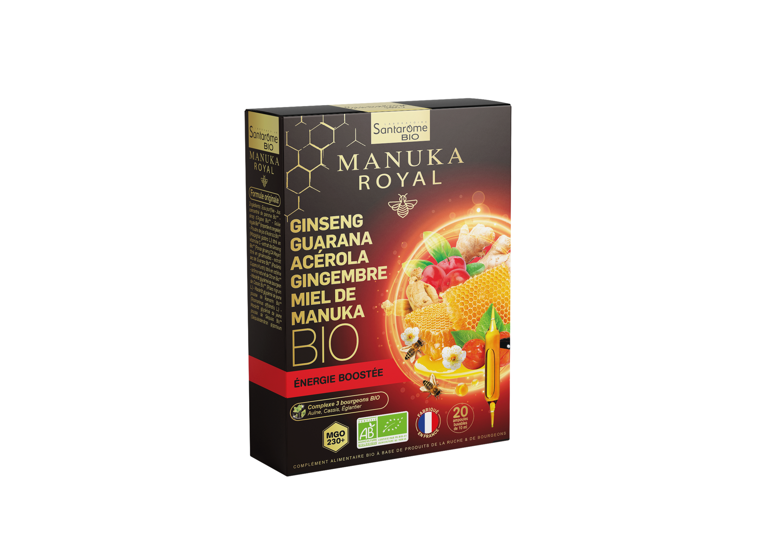 Gelée Royale Pollen Propolis Miel Manuka Bio Santarome La Boite De 20 Ampoules