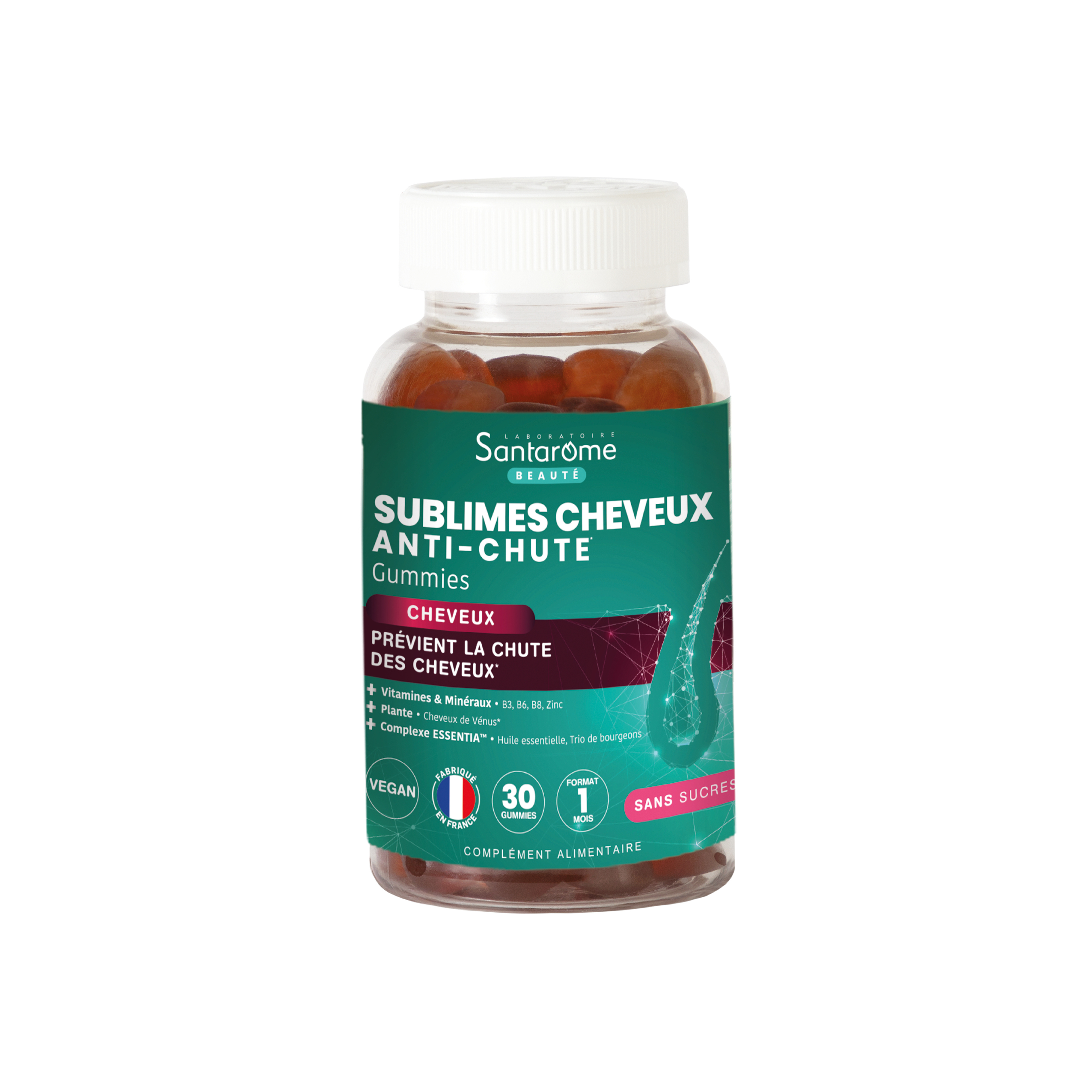 Compléments Alimentaire Sublimes Cheveux Anti Chute Sans Sucre Santarome Bio Le Pot De 30 Gommes - vue 1