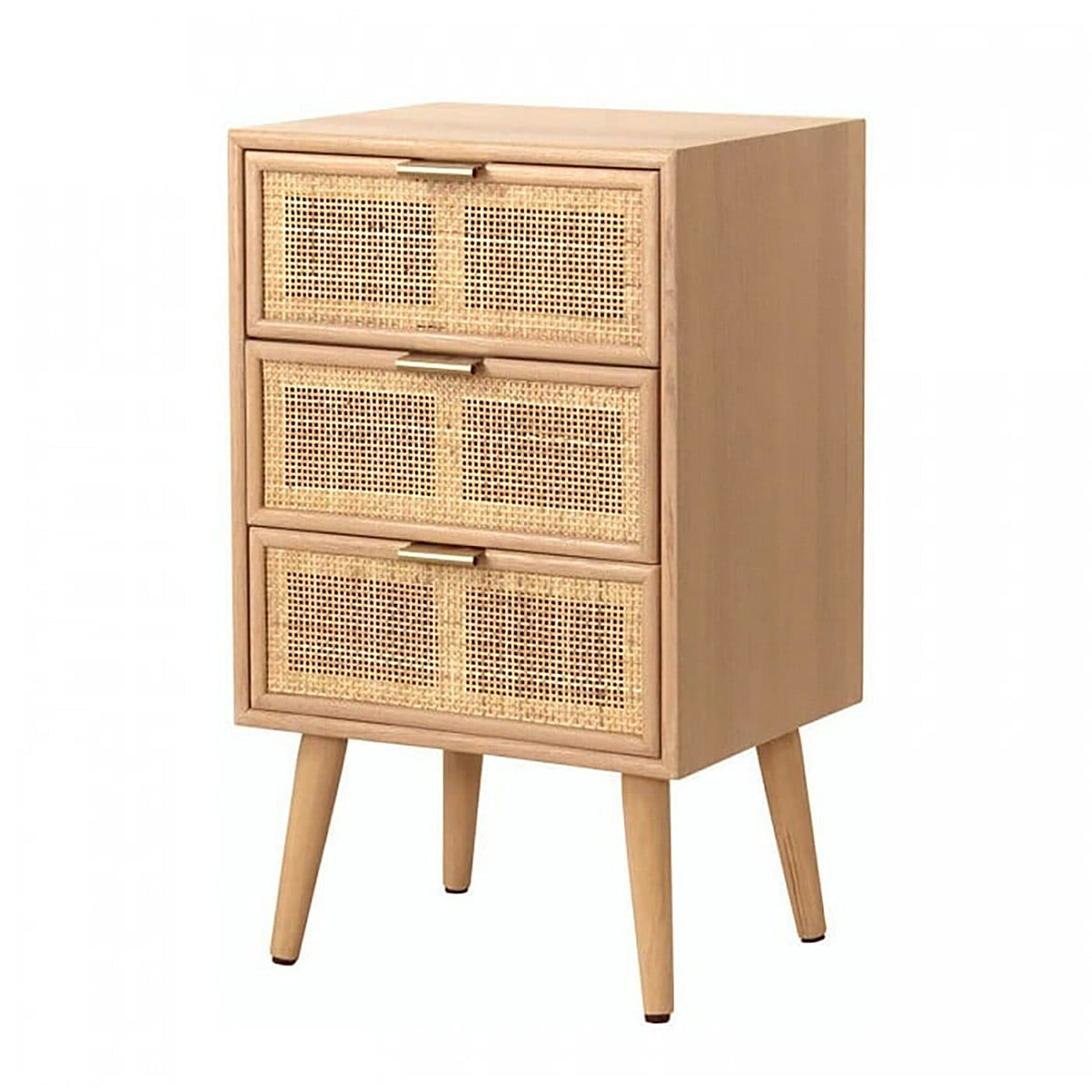 Calicosy Table de chevet 3 Tiroirs Façade en Cannage Rotin Naturel - MIYA