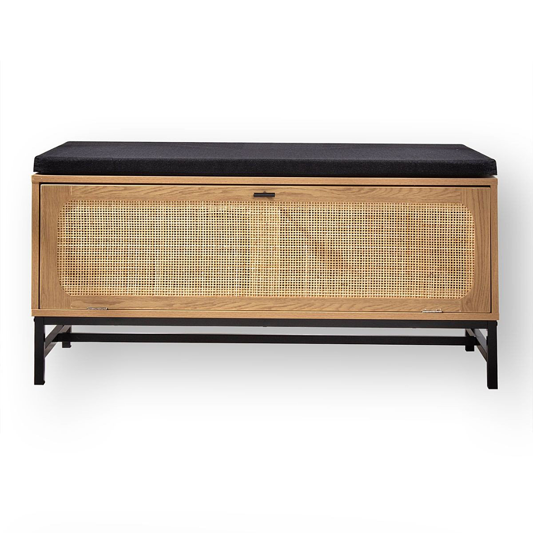 Calicosy Banc d'entrée avec rangements, façade en rotin L100 cm - JAYA