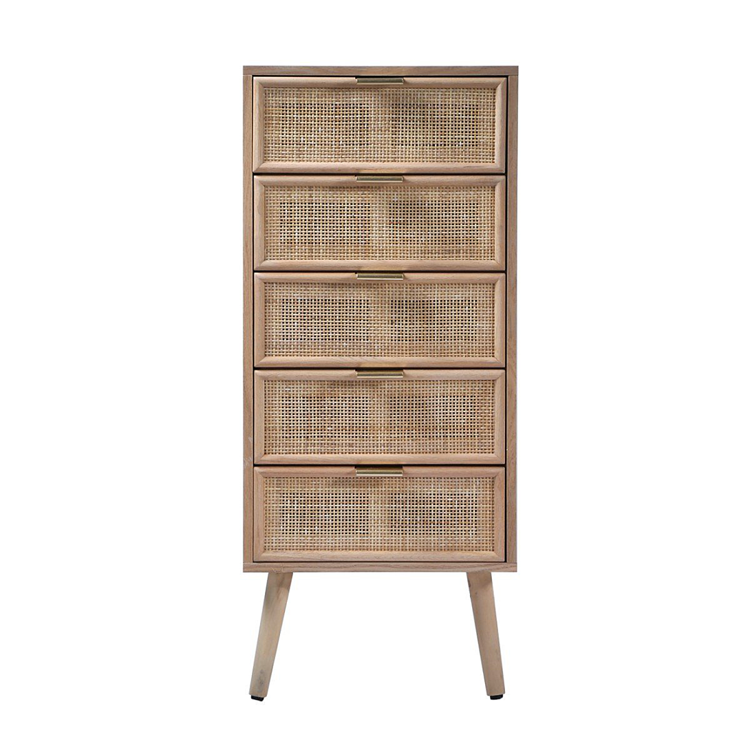 Calicosy Chiffonnier 5 tiroirs façades en rotin naturel - L36.5 x H100.5 cm - MIYA