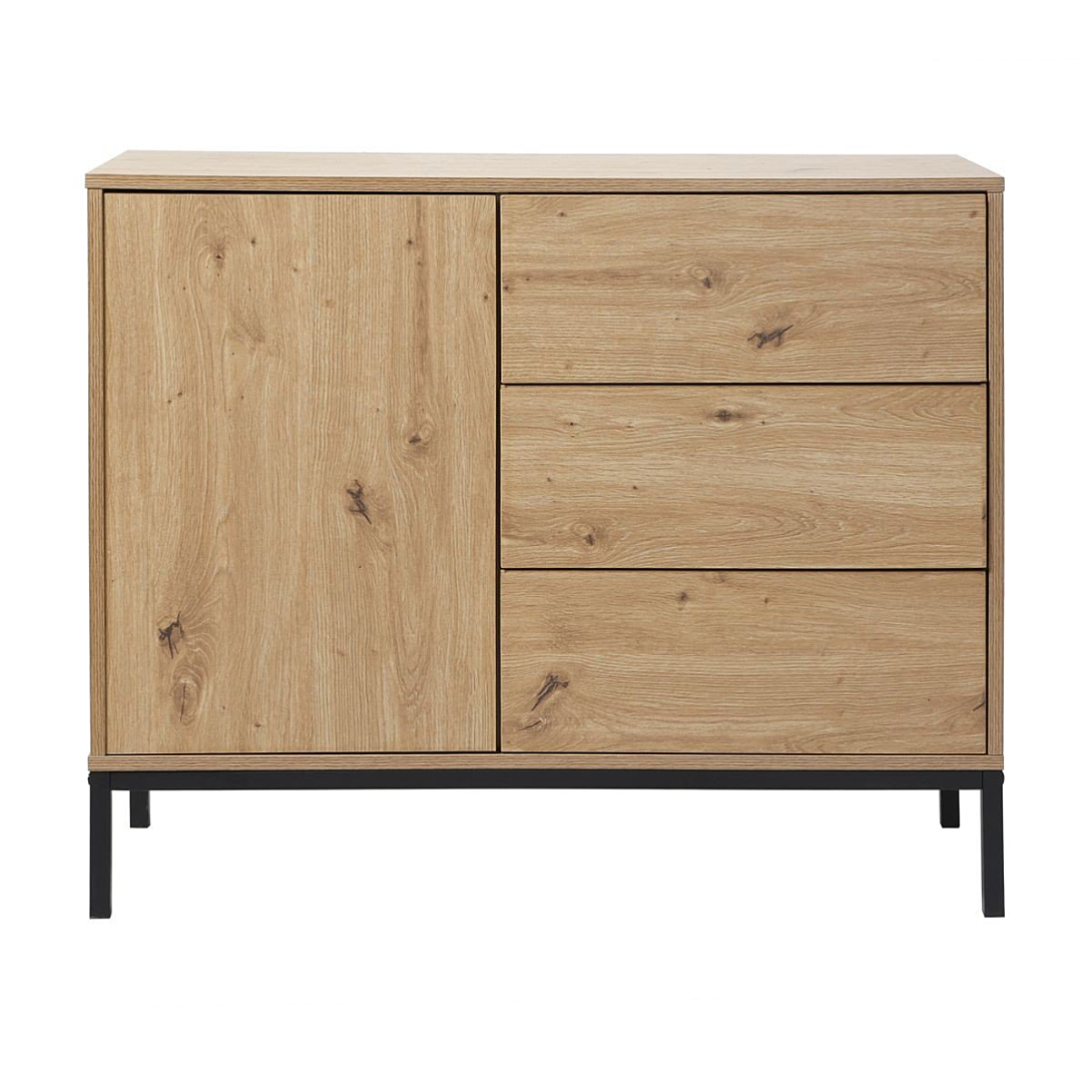 Commode 1 Porte 3 Tiroirs Décor Chêne L90 x H80 cm 2 COLIS