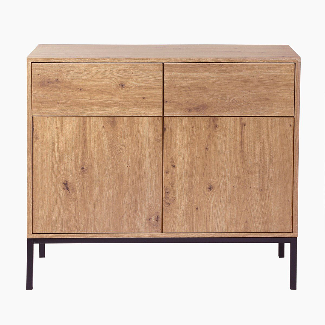 Calicosy Buffet 2 Portes 2 Tiroirs Décor Chêne L90 x H80 cm - LENNY