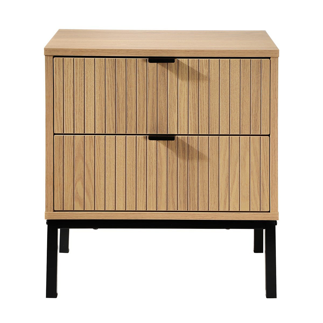 Calicosy Table de Chevet 2 Tiroirs Effet Bois Rainuré H51cm - TARA