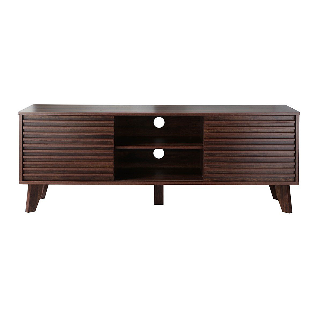 Calicosy Meuble TV portes coulissantes Façades Effet Bois Rainuré L135 cm - FRIBOURG