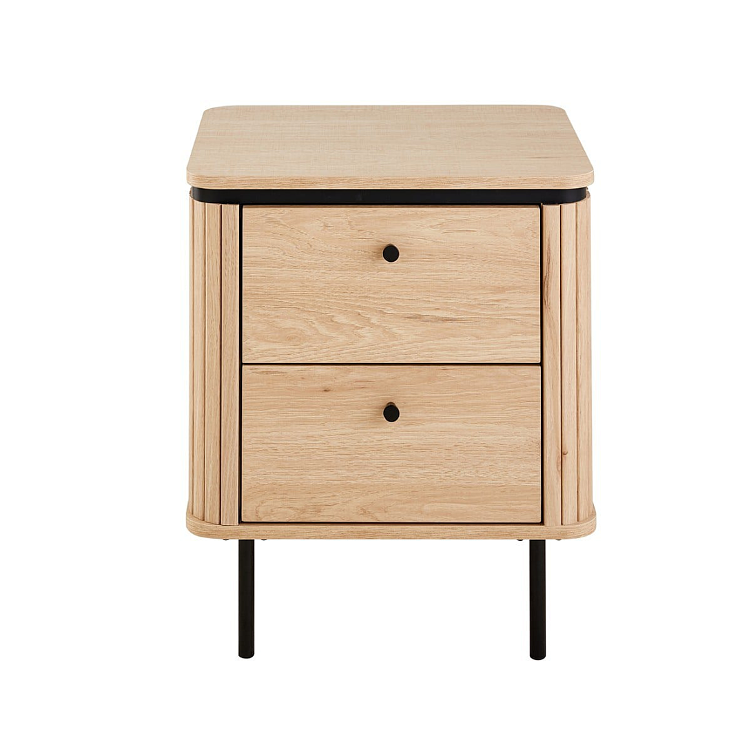 Table de chevet 2 tiroirs avec côtés effet rainuré H55 cm MALAGA