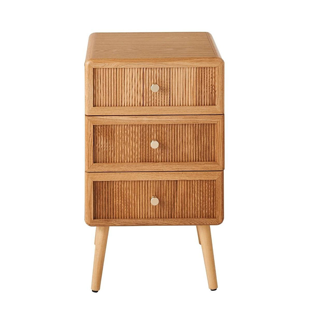 Chevet 3 tiroirs avec façades lamellées H71 cm AVA