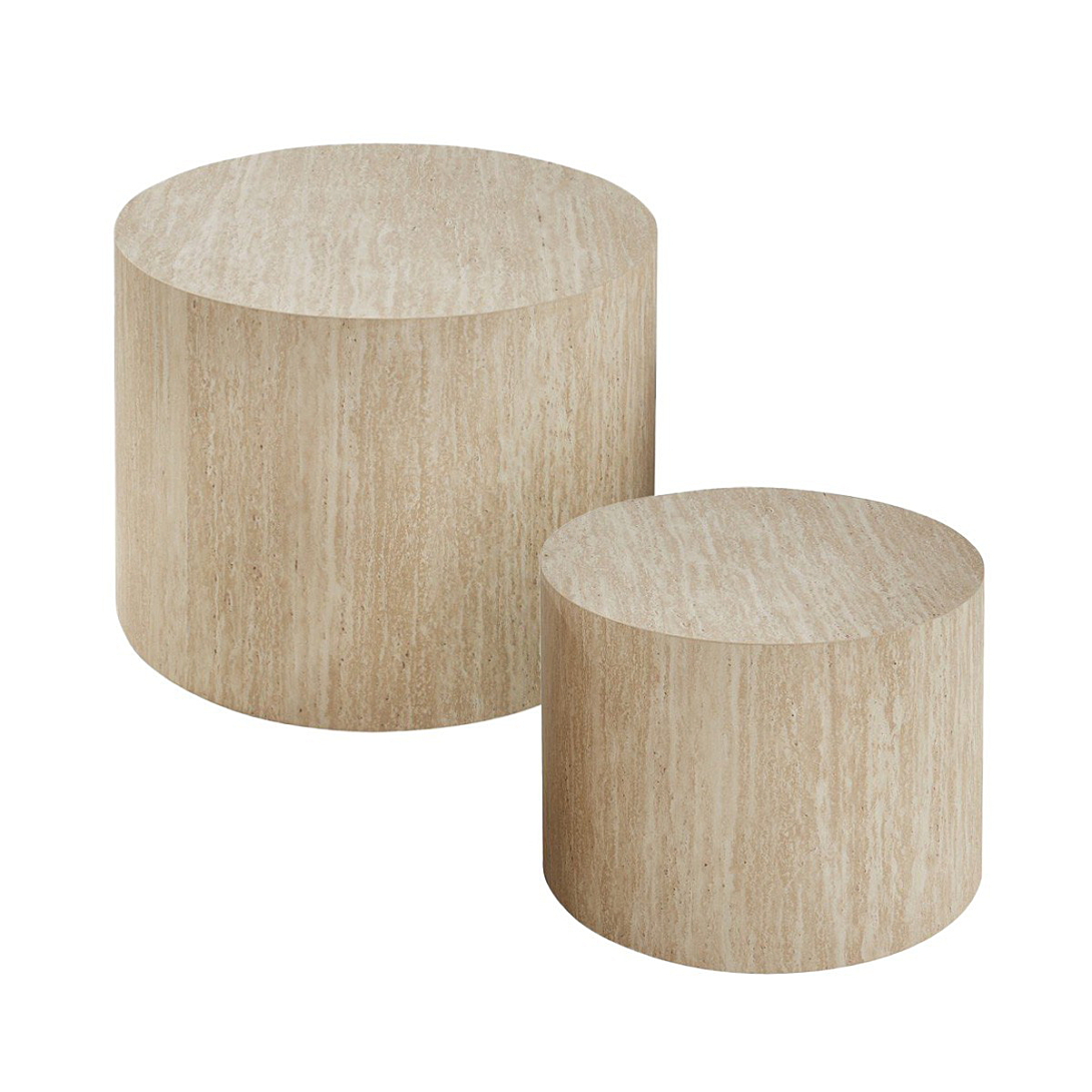 Lot de 2 tables basses rondes empilables décor travertin MAIA - vue 1