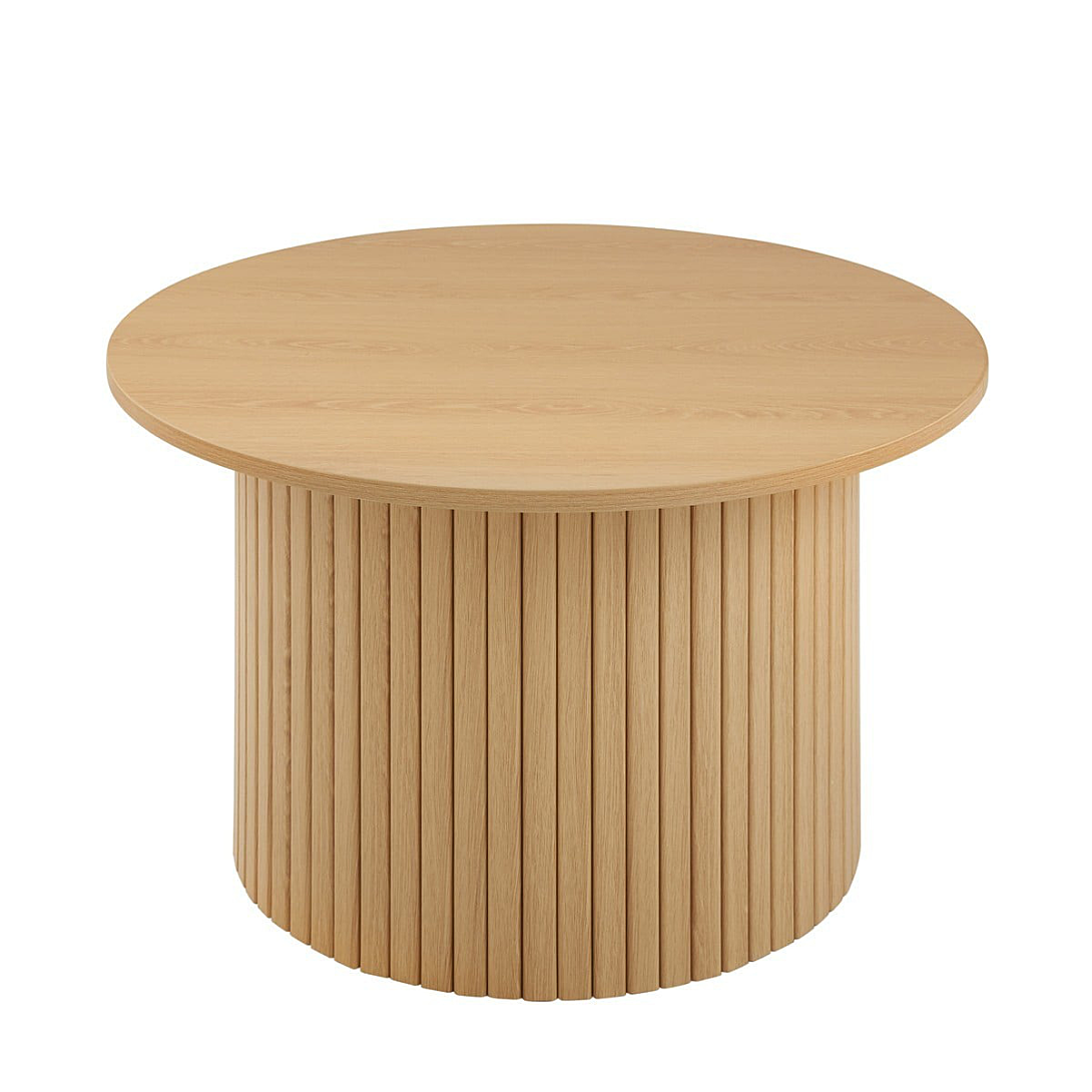 Table basse ronde avec pied à lattes décor bois ELIE