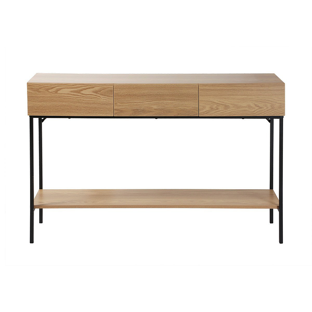 Calicosy Console 3 tiroirs avec 1 tablette décor bois et métal L120 cm TESSA