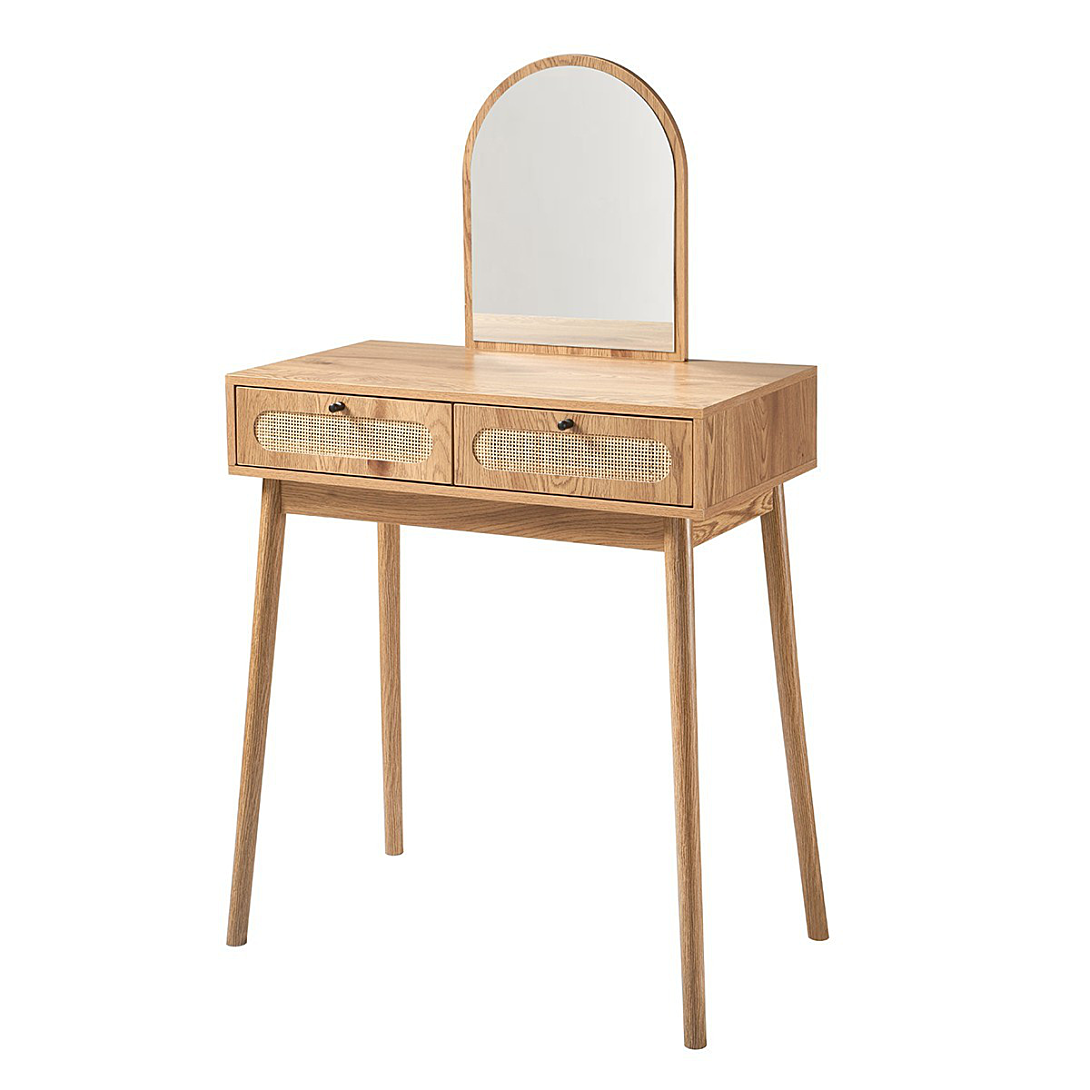 Calicosy Coiffeuse avec miroir et 2 tiroirs façades rotin L80 cm ALIA