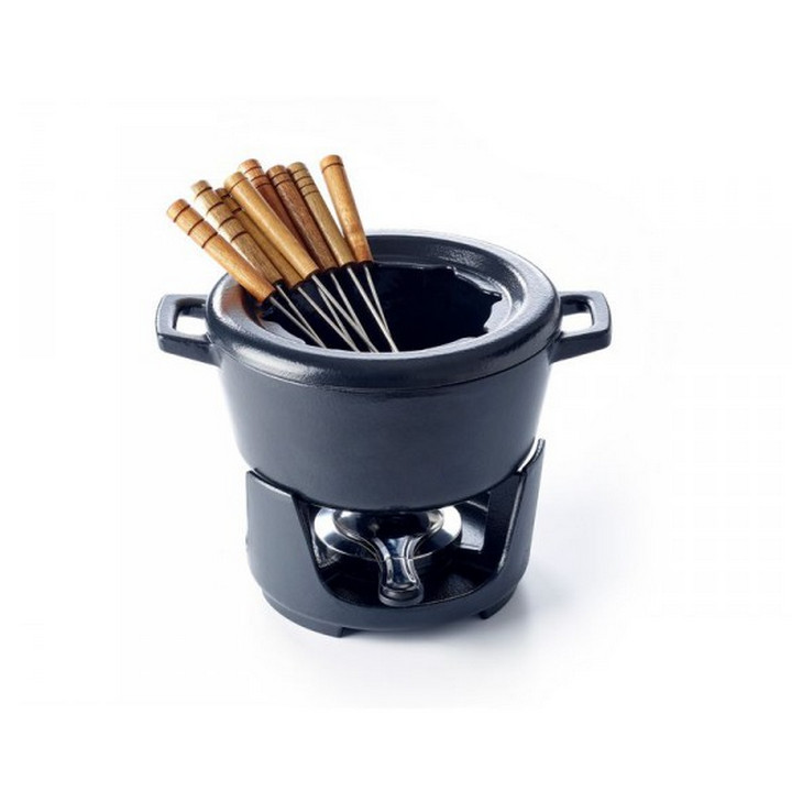 Mahlzeit Service à fondue à 13 pièces en fonte pour 6 personnes, 2 L, émaillé, avec brûleur et