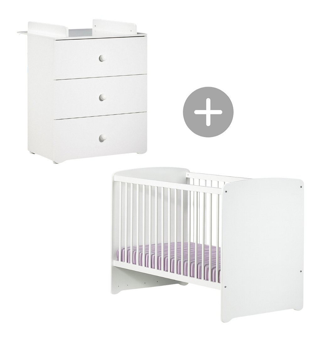 Chambre bébé duo Basic boule: Lit 120x60 commode à langer Babyprice - vue 2