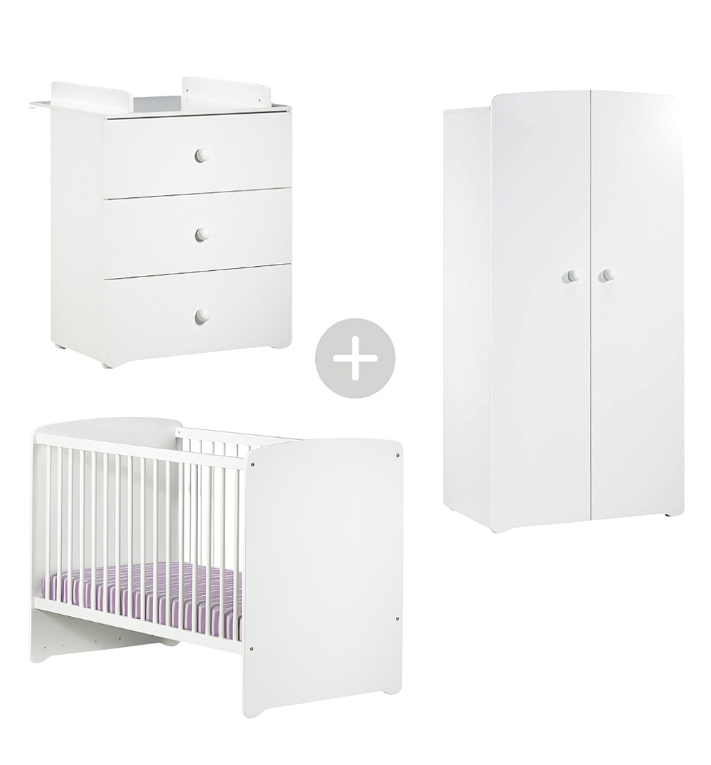 Chambre bébé trio Basic boule: Lit 120x60 commode à langer et armoire Babyprice