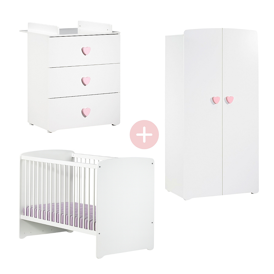 Chambre bébé trio Basic boule: Lit 120x60 commode à langer et armoire Babyprice - vue 2