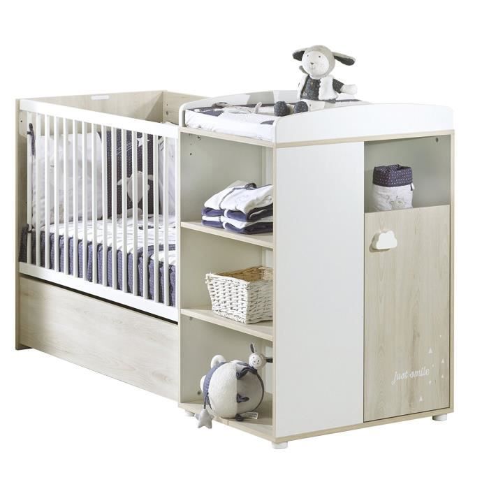 BABYPRICE Lit Bebe Combine Evolutif Smile Hetre Cendre