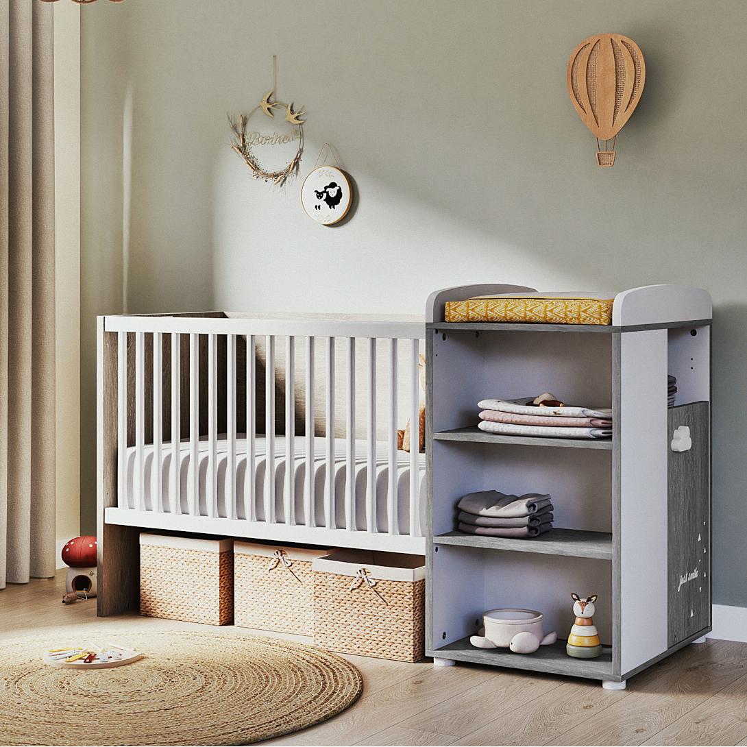 Lit Combiné 120x60cm Evolutif en 90x190cm Babyprice Smile Chêne silex - vue 2