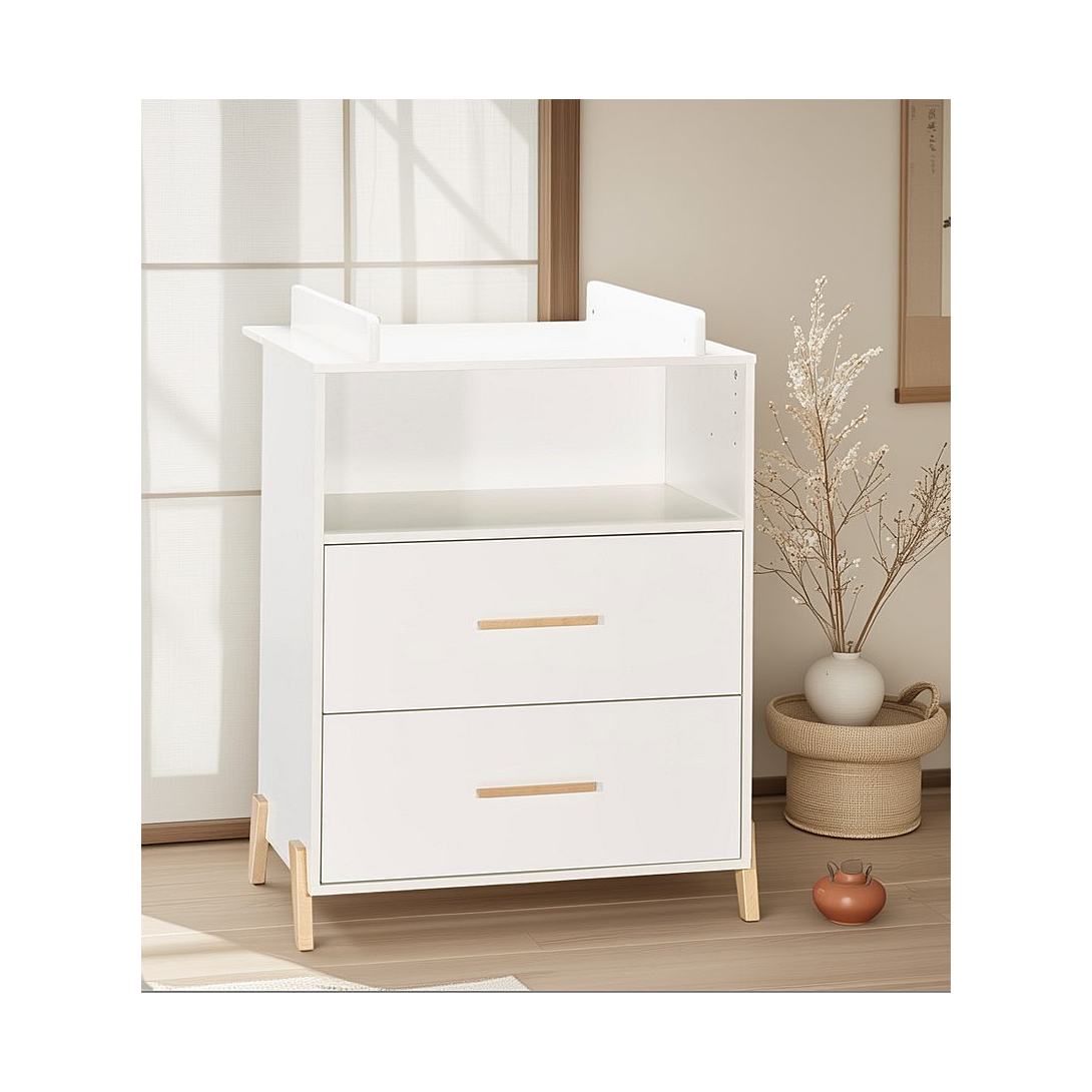 Commode à langer 2 tiroirs et 1 niche pieds gris - JOY NATUREL