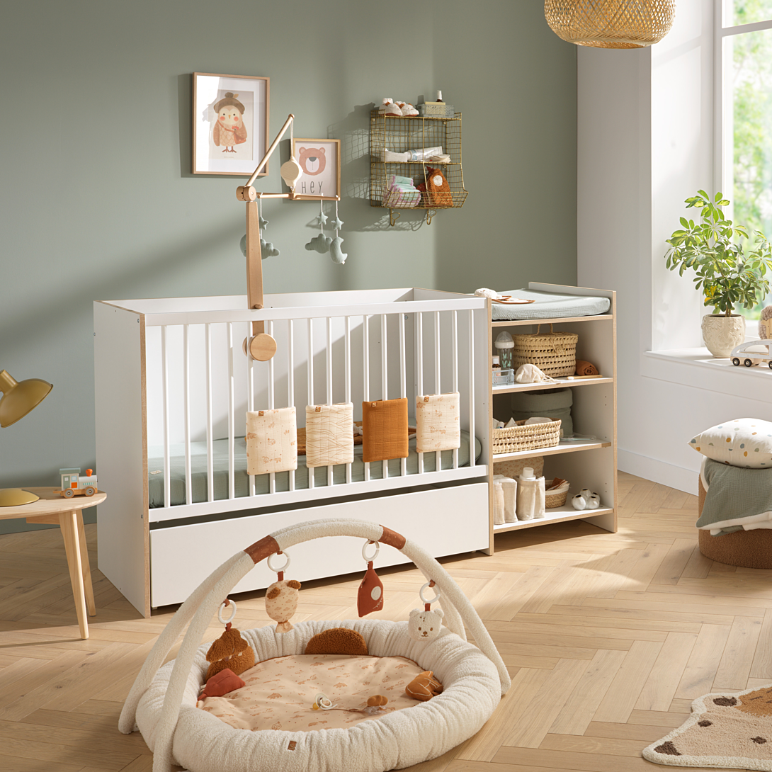 Lit combiné 120x60 évolutif en 90x190 avec étagères chant décor bois