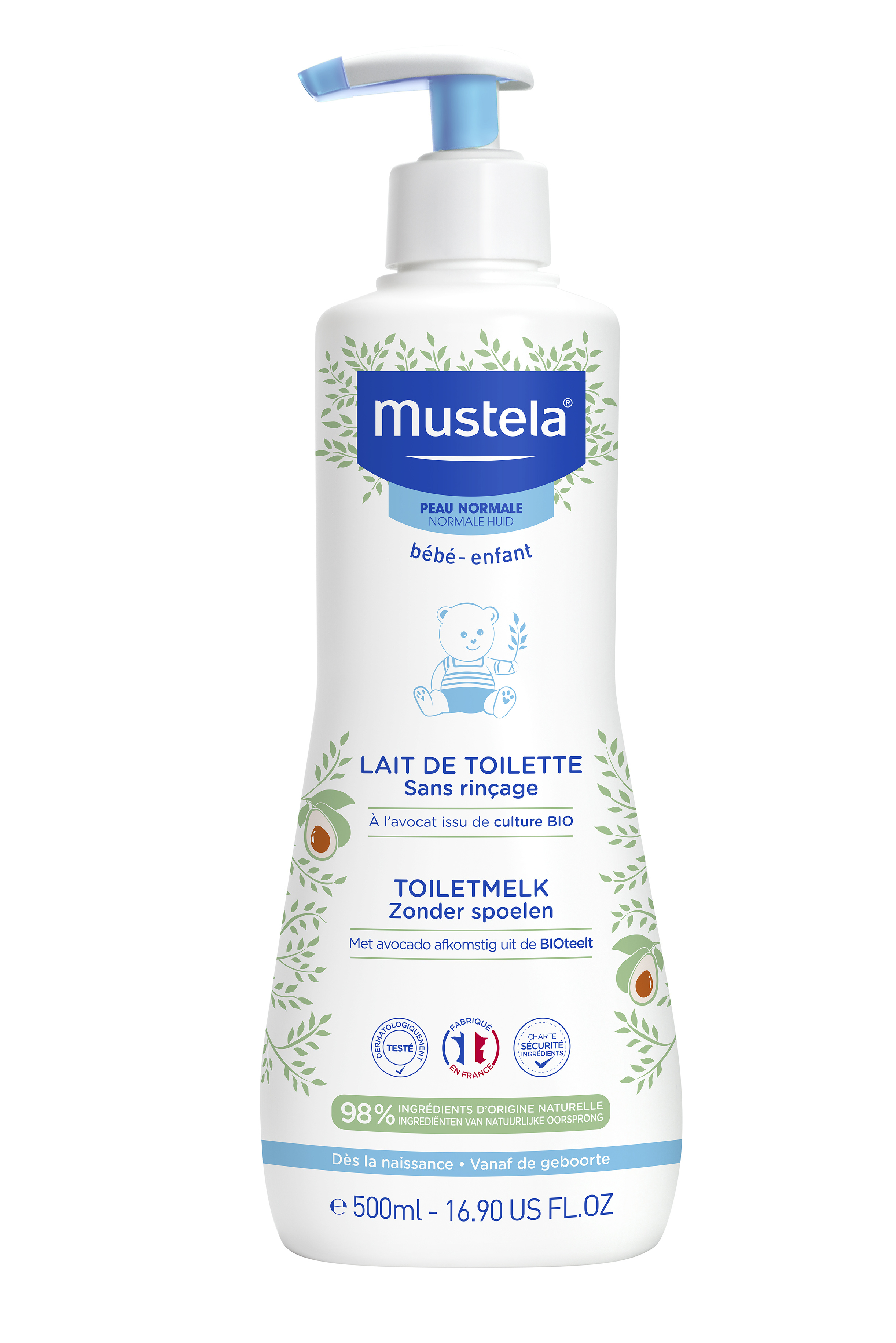 Lait De Toilette Bébé Sans Rinçage À 'avocat Bio Mustela La Pompe De 500ml - vue 2