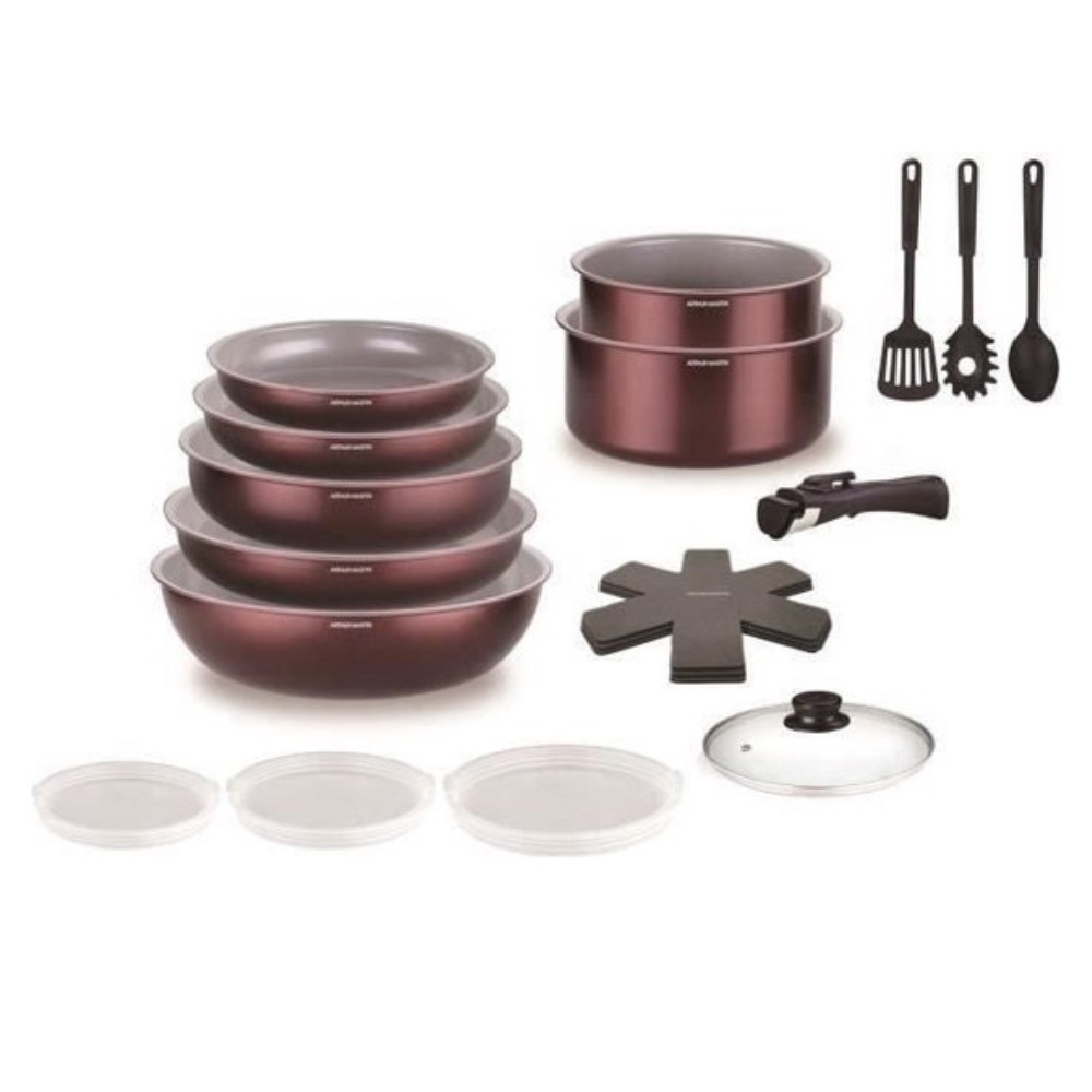 Batterie De Cuisine Inox 15 Pièces Arthur Martin AM1275 Avec Manche Amovible (neuf)