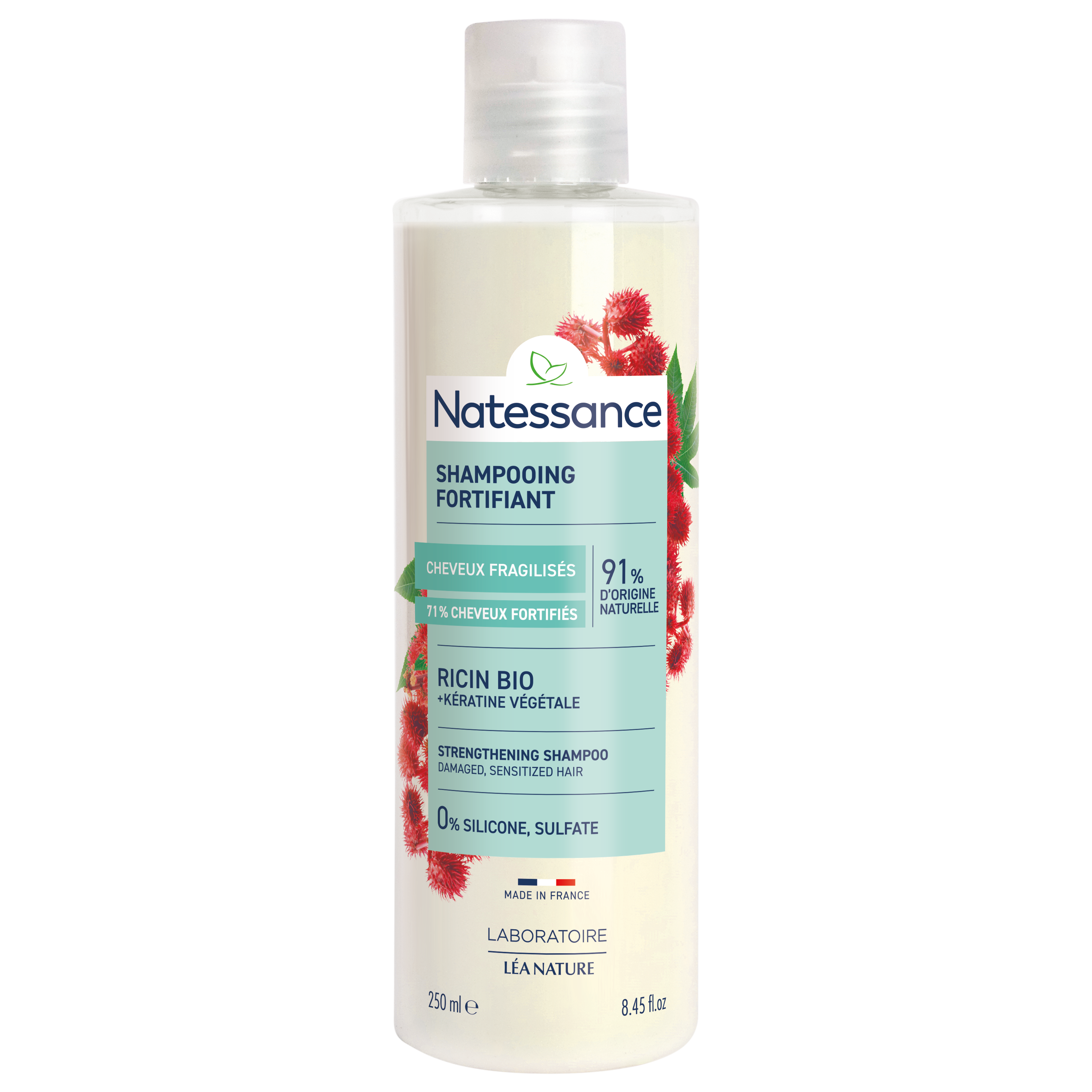 Shampooing Natessance Réparateur Pour Cheveux Normaux Secs Et Fragilisés À 'huile De Ricin Et Kératine Végétale Lea Nature Le Flacon De 250ml - vue 1