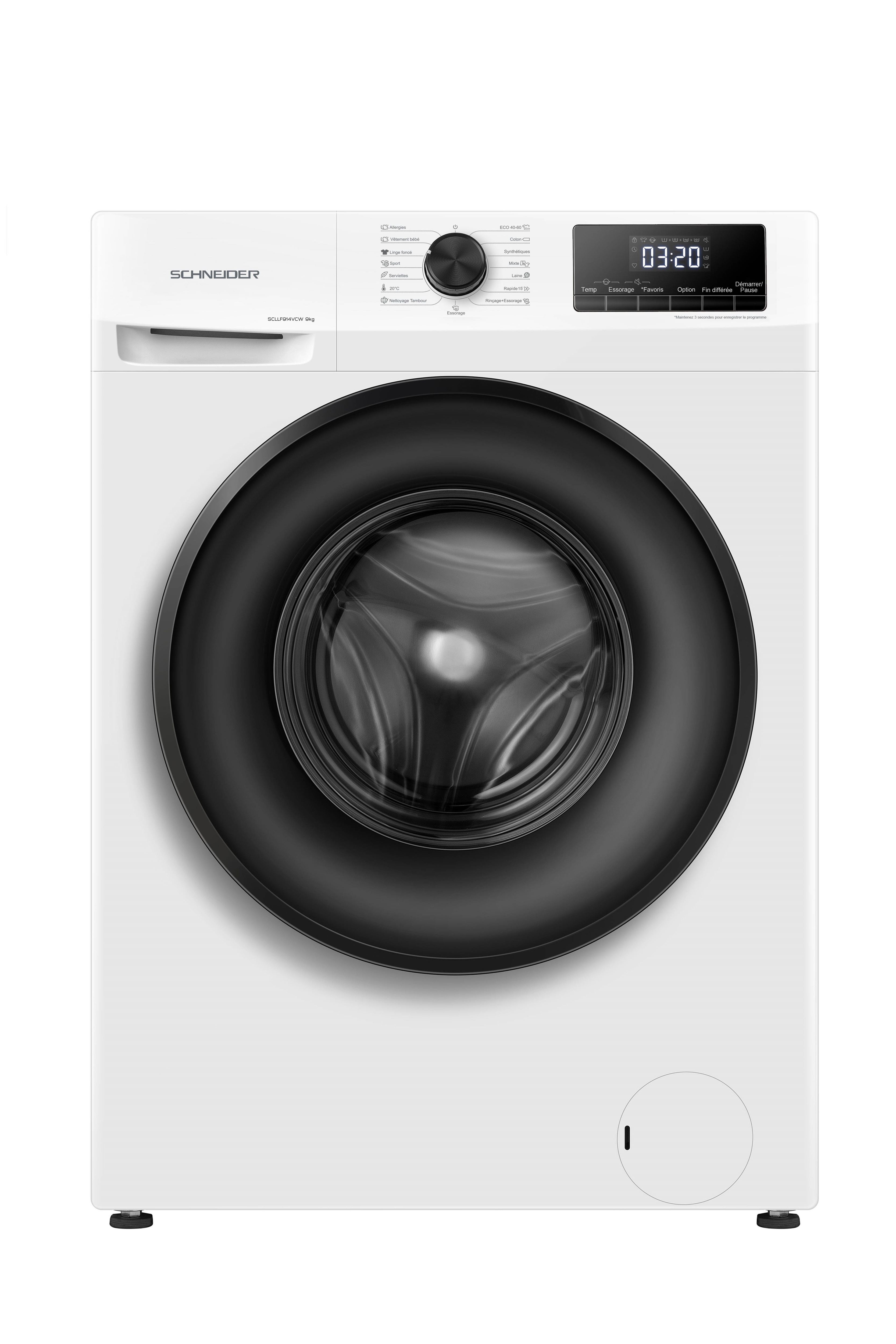 Lave-linge frontal 9 kg avec fonction vapeur Schneider SCLLF914VCW