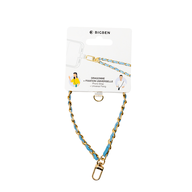 Dragonne Universelle Amovible Chaine Gold + Bleu