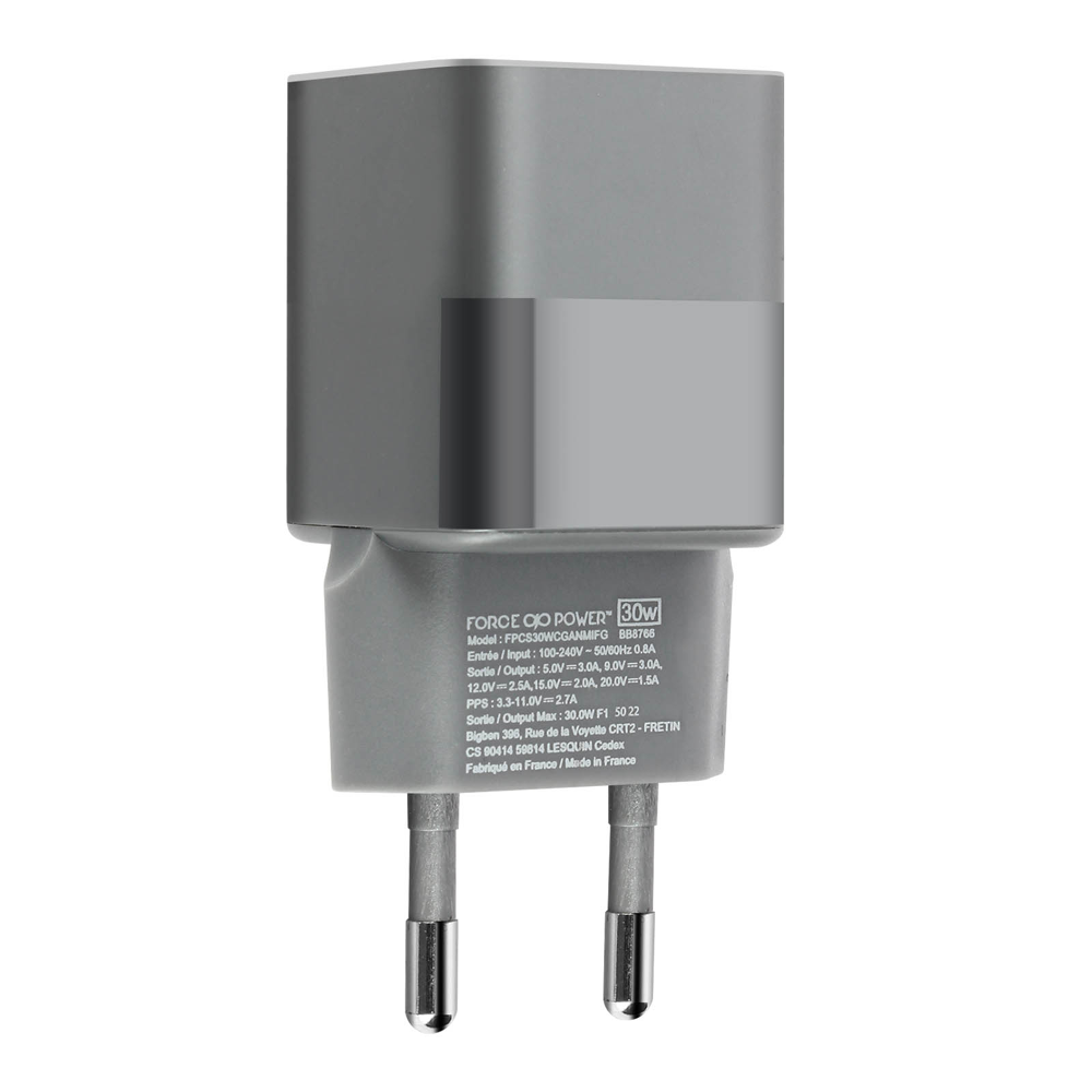 Chargeur maison USB C 30W Power Delivery GaN Gris