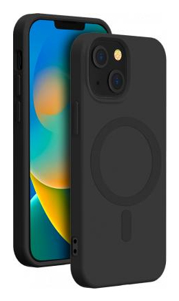 Coque iPhone 15 Compatible MagSafe Silicone Noire + Dragonne amovible Bigben