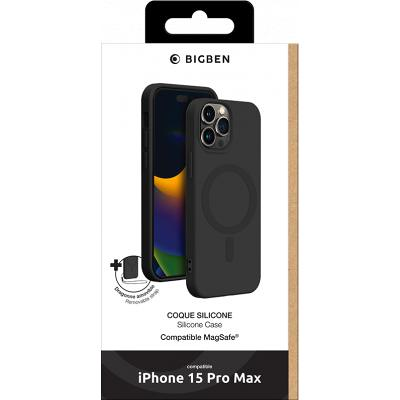Coque iPhone 15 Pro Max Compatible MagSafe Silicone Noire Bigben
